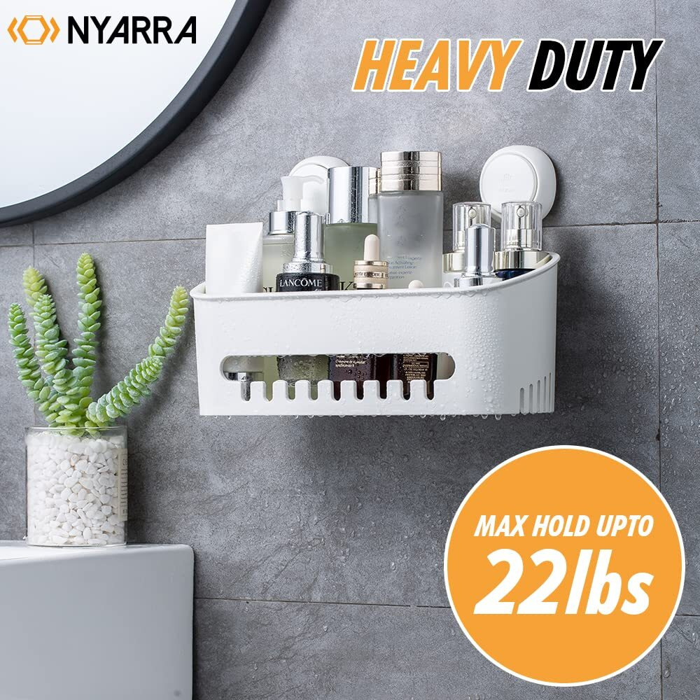 Nyarra Vacuum Suction Shower Caddy for Bathroom Hanging - Drill-Free Installation, Removable, Suction Shelf for Bedroom - Wall Mount Storage Baskets for Kitchen - Shampoo Rack, Toiletries Holder - [NR-0558]