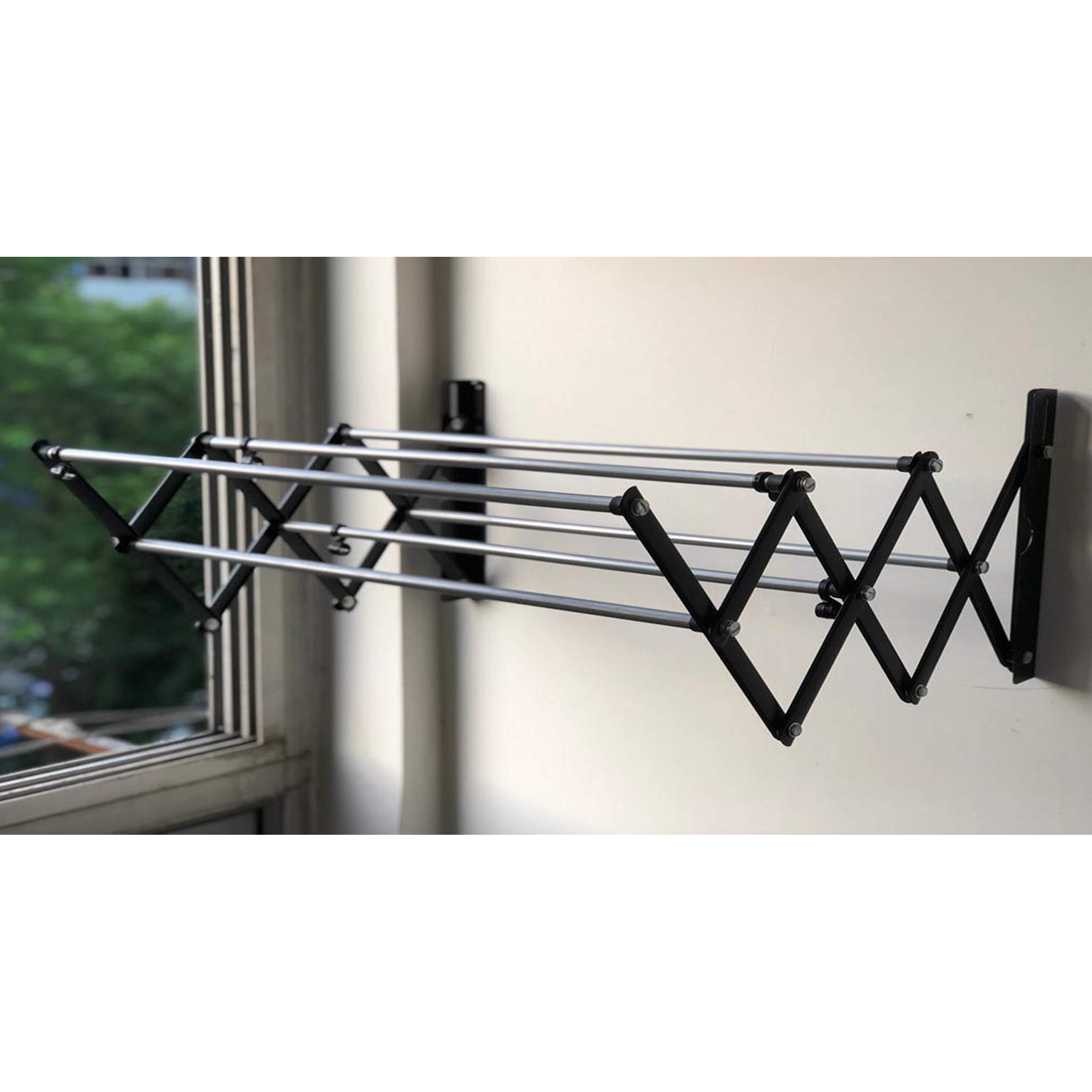 DRY LINE Stainless Steel Powder Coated Steel Foldable & Rust Proof Wall Mount Cloth Drying Stand (2Ft, 12 X 24, Black & Silver)(Powder Coated Steel)