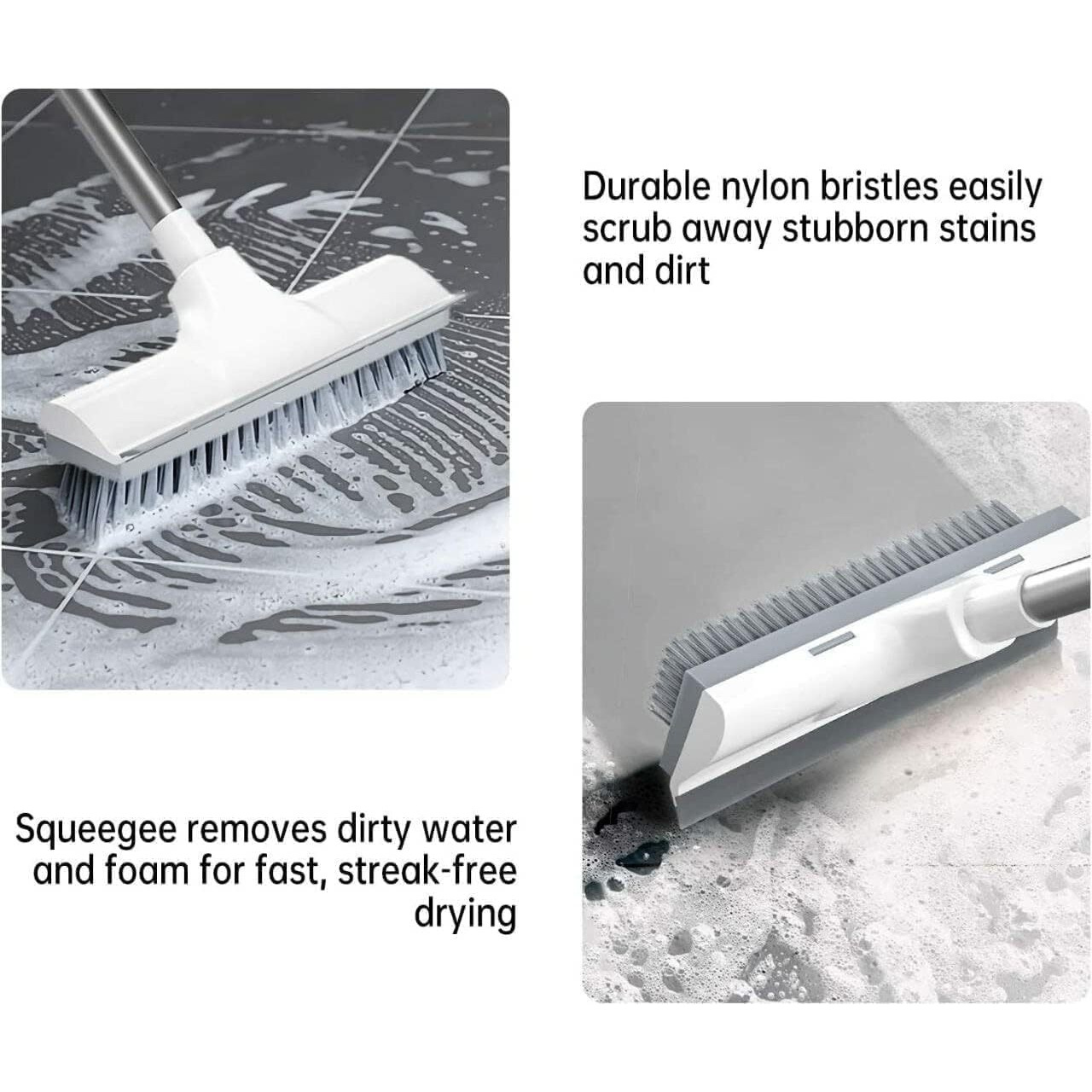 PRUVAVE Bathroom Cleaning Brush with Wiper 2 in 1 Tiles Cleaning Brush Floor Scrub Brush with Long Handle White scrubbing Brush Cleaning Brush (Heavy Quality)