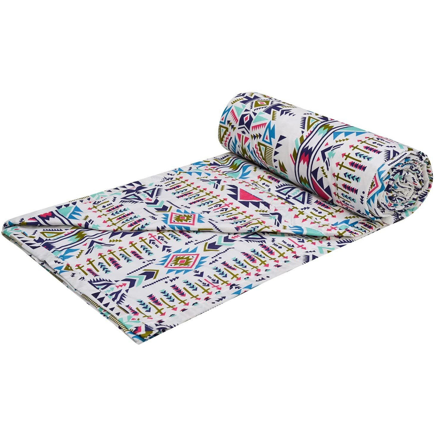 Trance Home Linen Pure Cotton Reversible Dohar Double Bed Size | AC Blanket Comforter | Soft Light-Weight Bed Blanket (84 x 88 inch, Azetic Sea Blue, Pack of 1)