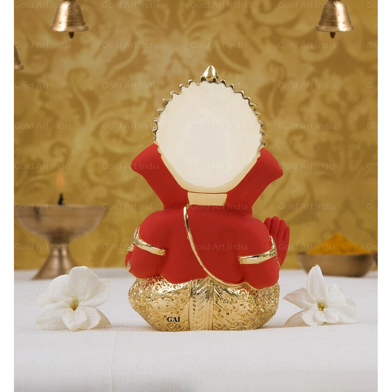 Gold Art India Gold And Silver Plated Gold And Orange Ganesh Idol For Car Dashboard Ganesha Murti Ganpati Idol For Home Decor Puja Lord Ganesh Statue Gift For Office Desk Puja Room Figurine