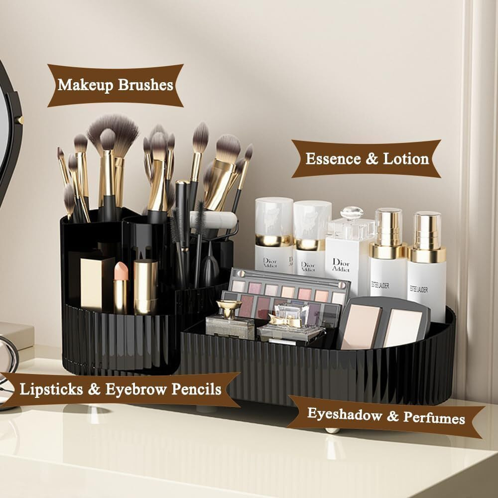 HOME CUBE Rotating Makeup Organizer For Vanity, 360 Rotating Bathroom Organizer, Cosmetic Toiletries Perfume Storage Organizer for Dressing Table Countertop Bedroom Bathroom Makeup Room (Black)
