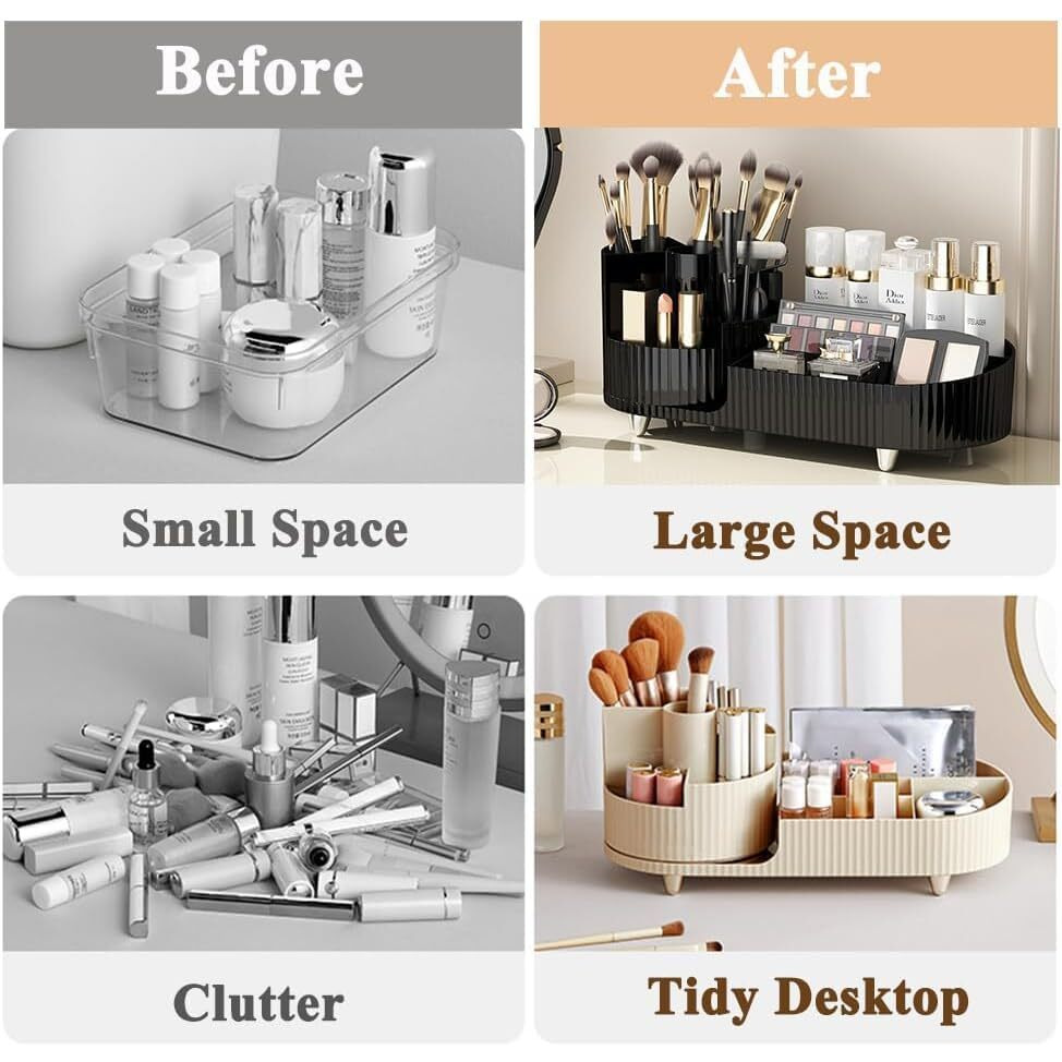 HOME CUBE Rotating Makeup Organizer For Vanity, 360 Rotating Bathroom Organizer, Cosmetic Toiletries Perfume Storage Organizer for Dressing Table Countertop Bedroom Bathroom Makeup Room (Black)