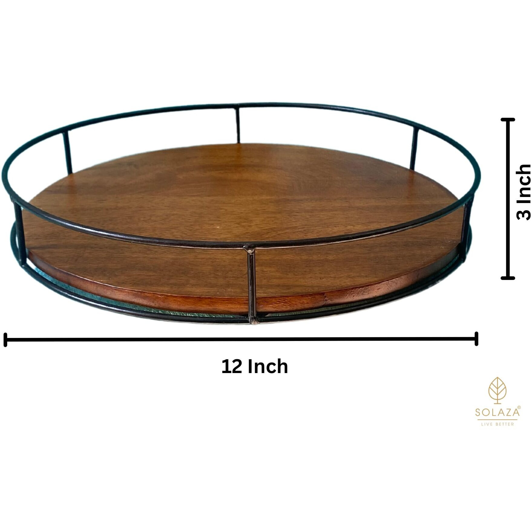 SOLAZA Solid Hard Wood Lazy Susan in Teak Finish Kitchen Turntable for Dining Tables and Cabinet Storage 12 Inch