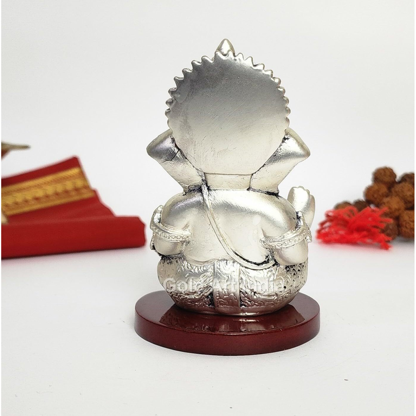 Gold Art India Ganpati Idol with Silver Antique Finish | Ganesha murti for Home Decor | Ganesh Statue for Car Dashboard | Ganpati ji murti for Puja | (MUKUTSILANTIQMATTEMDF) (3.5 x 2.5)