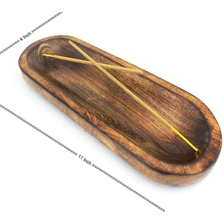 Pure Source India Natural Wood Incense Holder and Ash Catcher (11 X 4 Inch, Set of- 3, Oval)