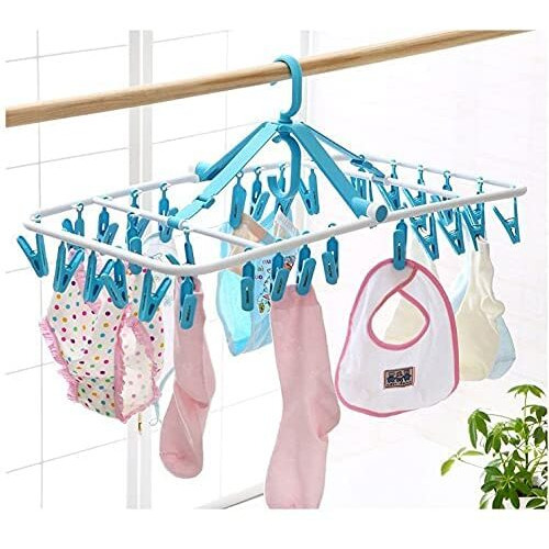 Umi. Plastic 360 Degree Portable Folding Clothes Drying Rack Space Saving Travel Rotatable Clips, Clothesline Hanging Underwear Socks -(32 Clips), Multicolor
