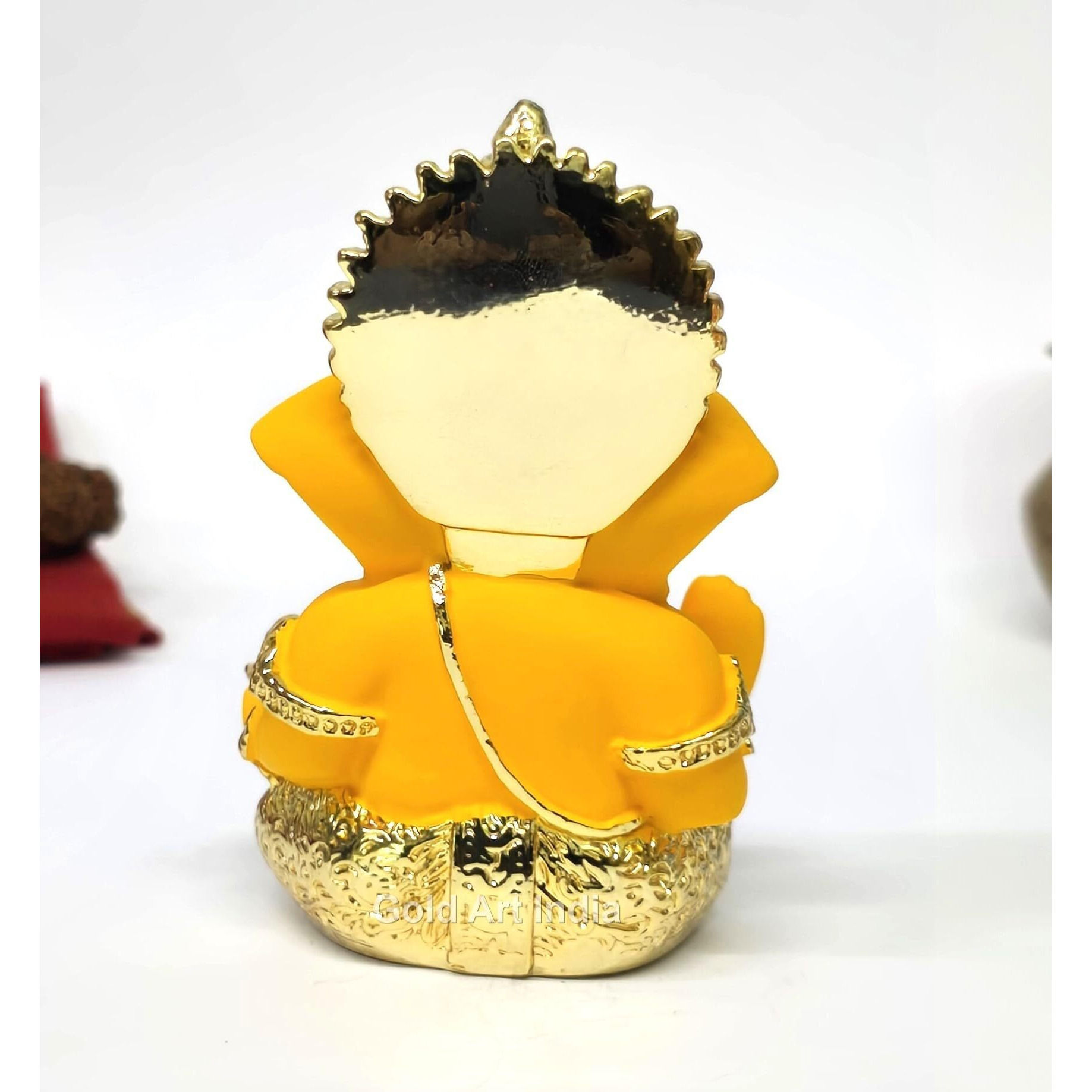 Gold Art India Gold Plated Ganesha with Mango Terracotta Work - 3.5 Inch Height for Home Decor/Office Desk/Car Dashboard (MukutMangoGold)
