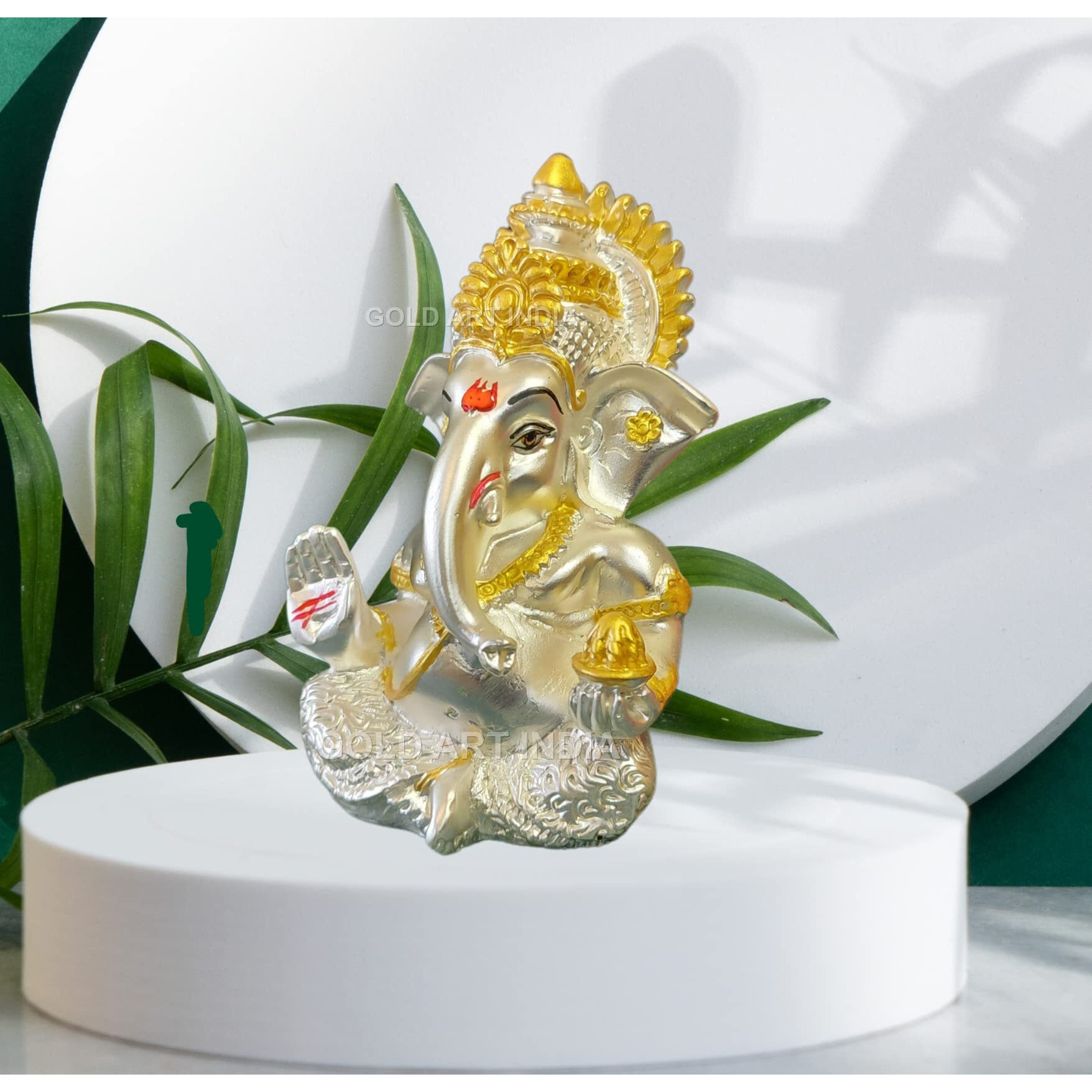 Gold Art India 999 Silver Plated Ganesha/Vinayaka/Vinayagar/Pillayar Idol Car Dashboard/Gifting/Home & Office Decor 3.5 inches (Silver) (Silver Matte)