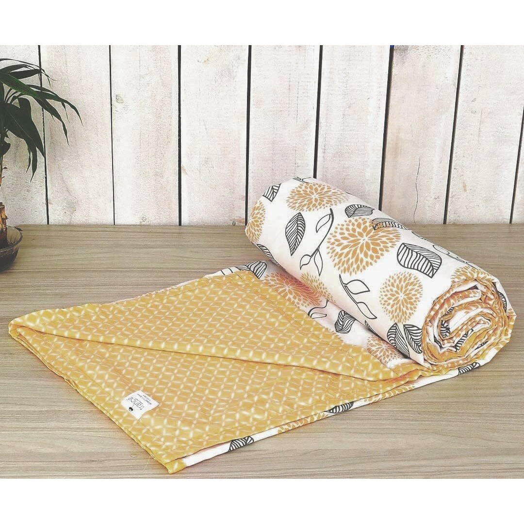 Trance Home Linen Cotton Double Dohar, 84x90inches (White Yellow Abstract)