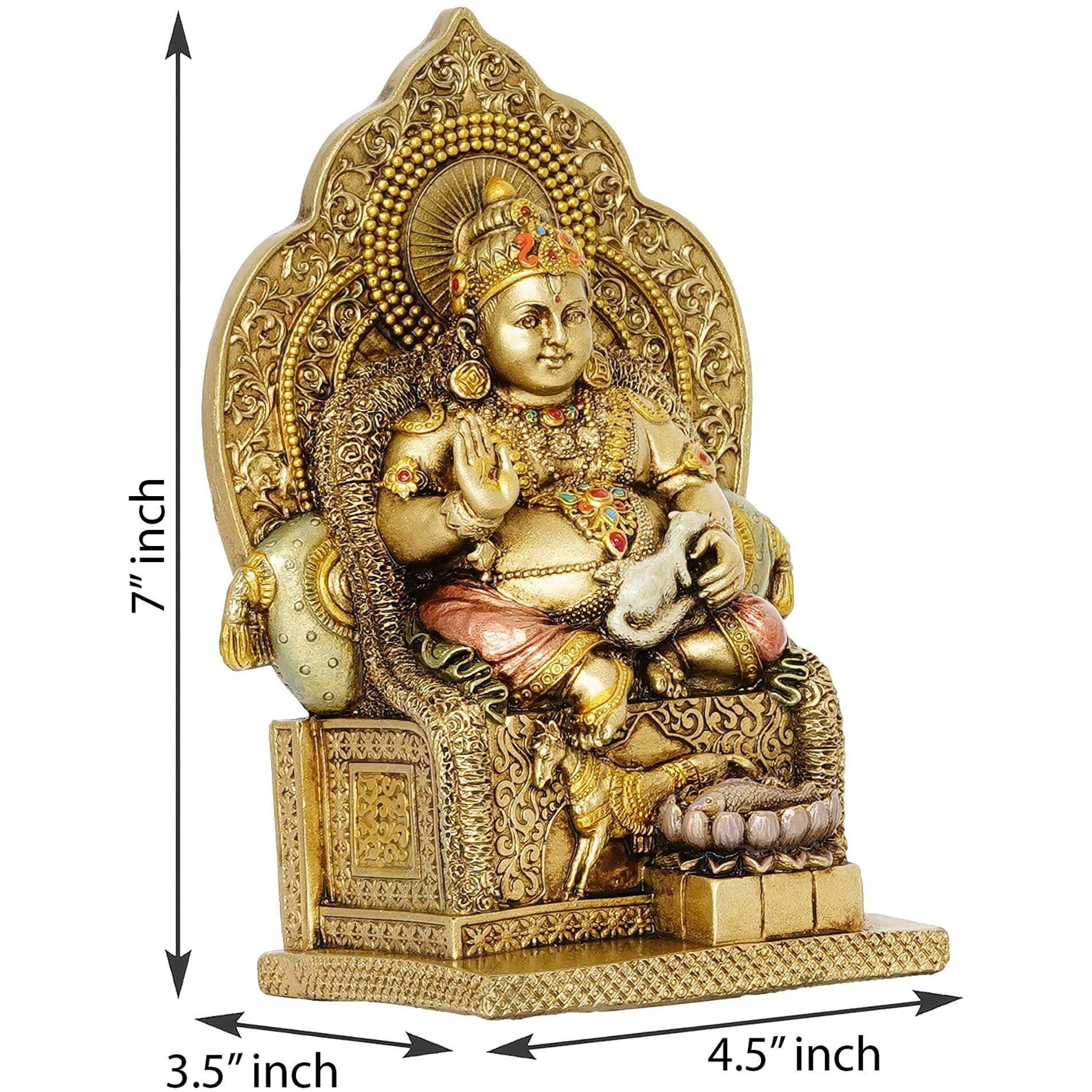 Mukundra Art N Craft 7 Poly Resin Lord Kuber Statue for Wealth and Harmony | God kuber Idol | Murti | Statue | showpiece for Home | Kuber ji ki murti for puja Decorative Showpiece. (Multi Color)