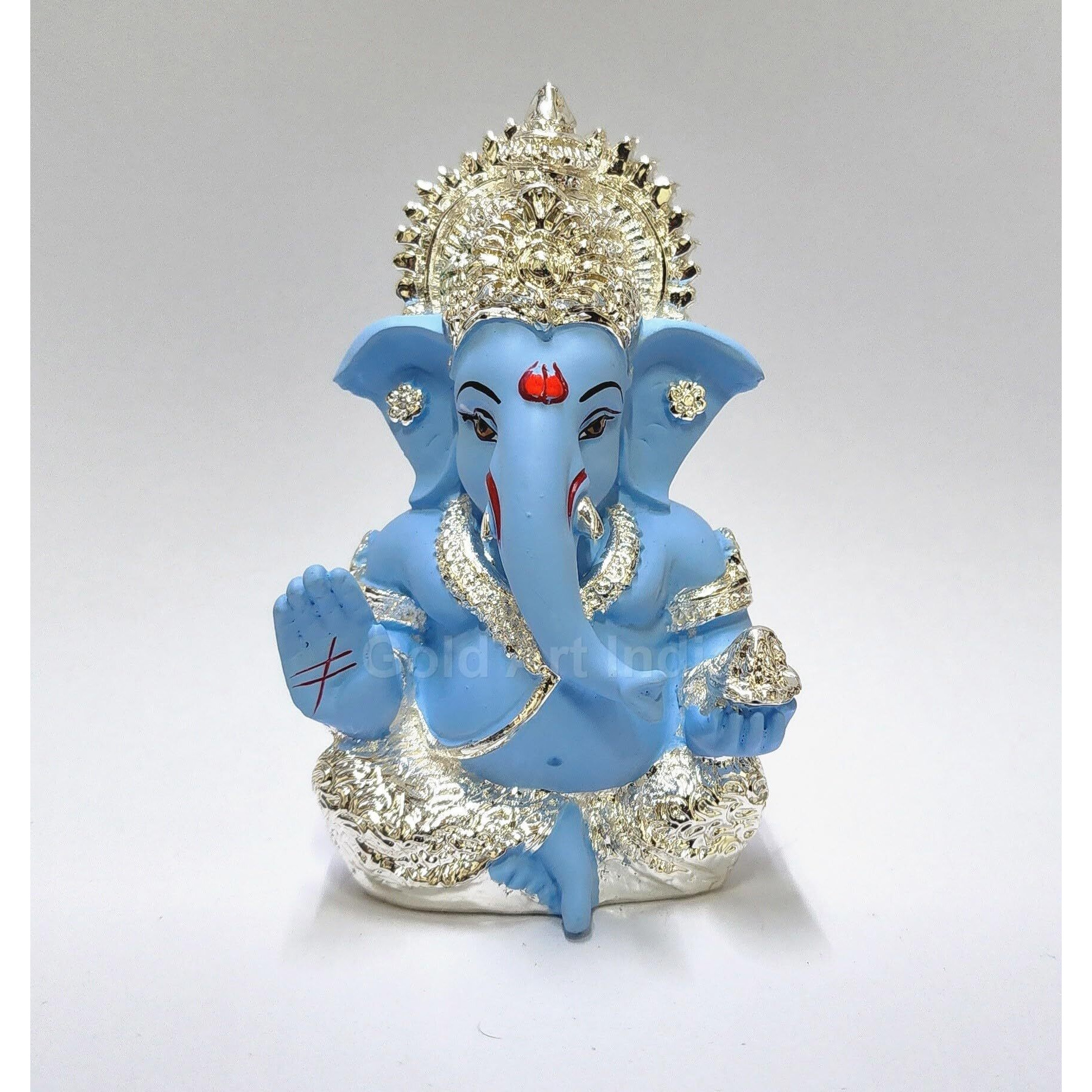 Gold Art India 999 Silver Plated Idol for Ganesh Idol for Car Dashboard God Ganesha Idol for Home Decor Ganpati for Gift 3.5 inches (Silver) (Silver Sky Blue)