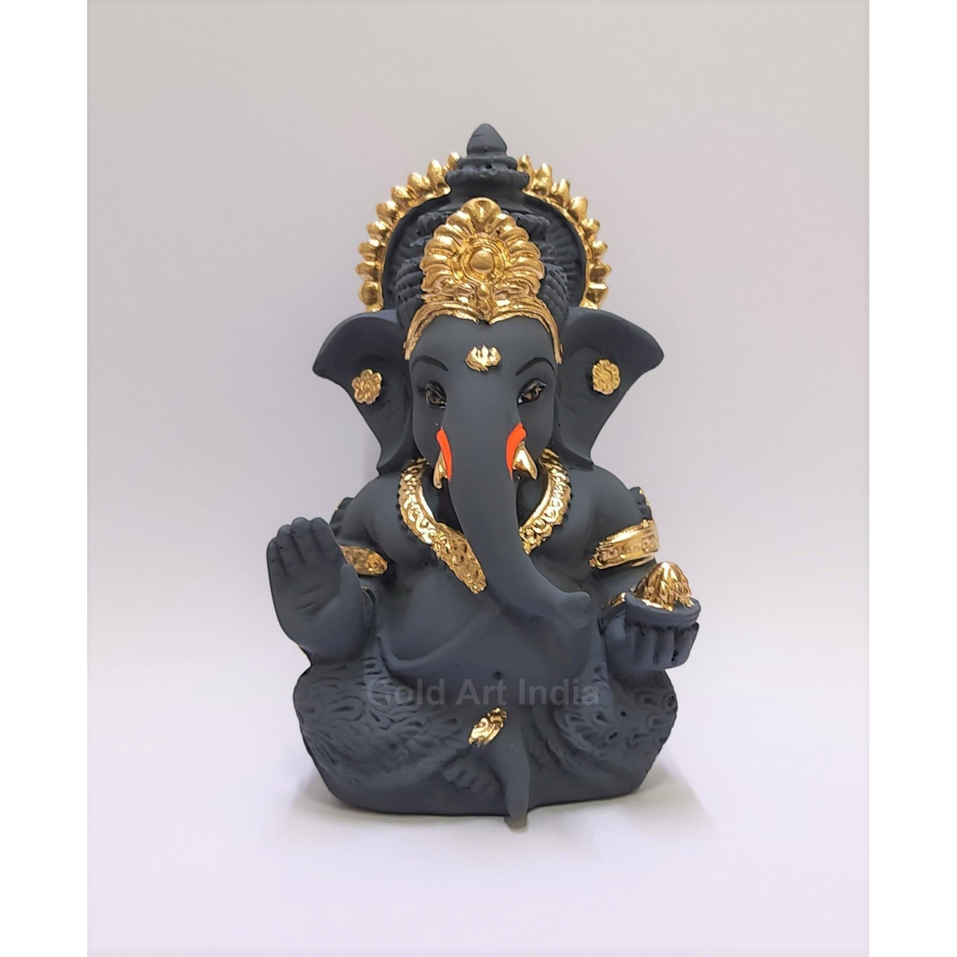 Gold Art India Dark Grey Ganesha Idol Ganesh for Car Dashboard Statue Ganpati Vinayaka Vinayagar Figurine Diwali Gifts Home Decor Luck, Success