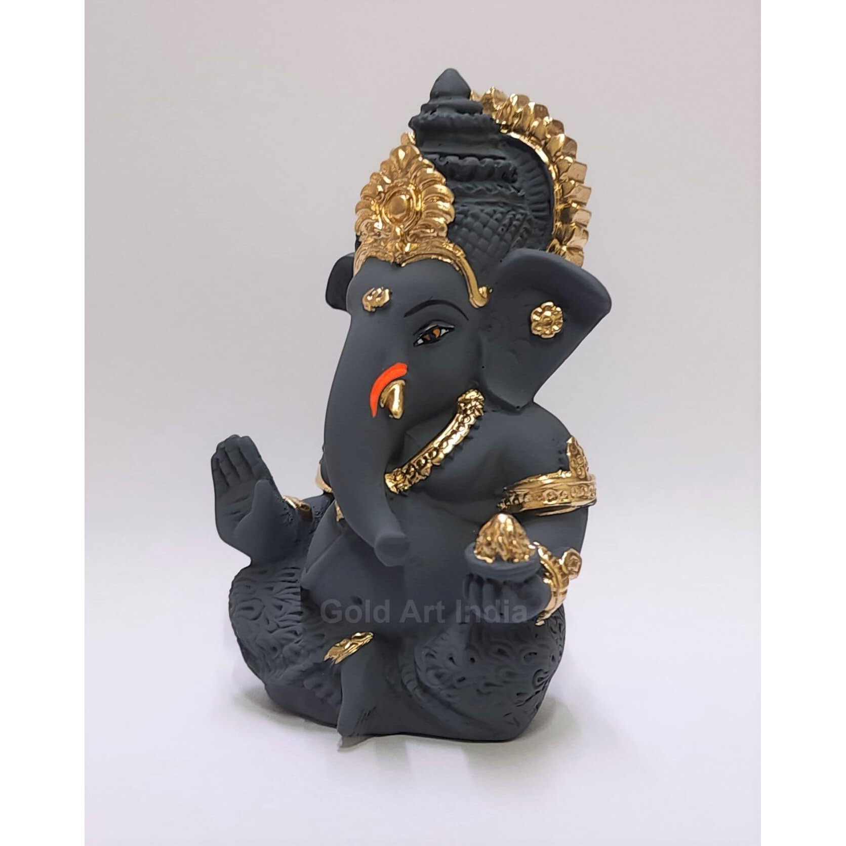 Gold Art India Dark Grey Ganesha Idol Ganesh for Car Dashboard Statue Ganpati Vinayaka Vinayagar Figurine Diwali Gifts Home Decor Luck, Success