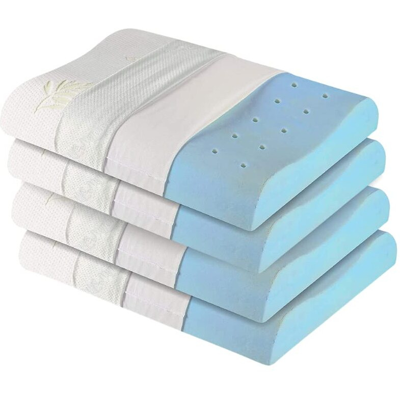 The White Willow Set of 4 Cervical Orthopedic Memory Foam Cooling Gel Extra Small Size Contour Neck Support Sleeping Bed Pillow with Removable Zip Cover (24 L x 16.5 W x 4.5 H) -White