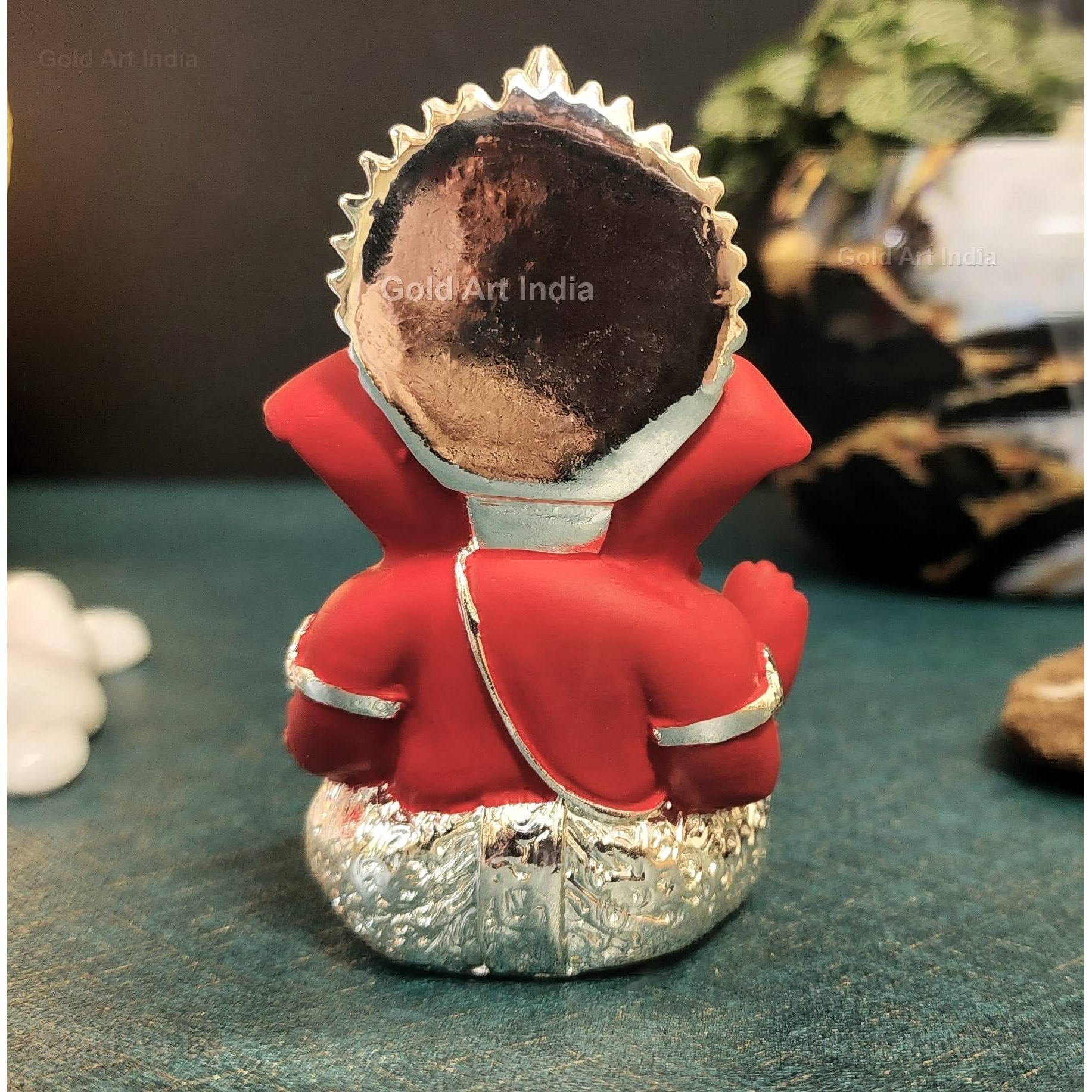 Gold Art India 999 Silver Plated Ganesh Idol for Car Dashboard God Ganesha Idol for Home Decor Ganpati for Gift 3.5 inches (Silver) (MukutSilver red)