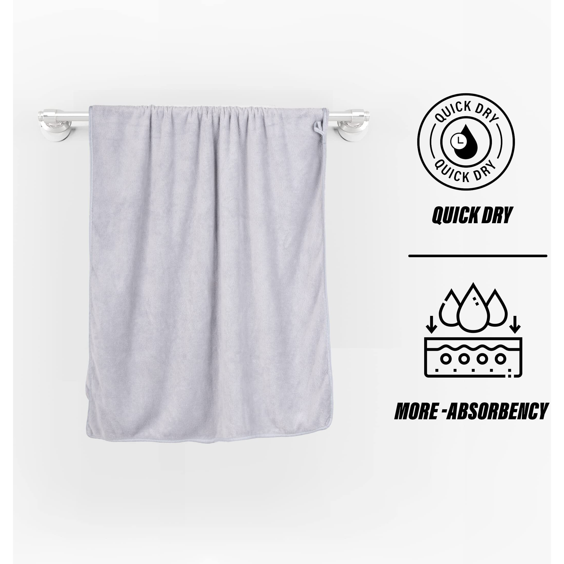 Glivary Microfiber Towels for Bath-Soft Towel with Hook Quick Dry Super Absorbent-Bath Towel for Men and Women(70 x 140 cm) (Grey/Sky Blue)