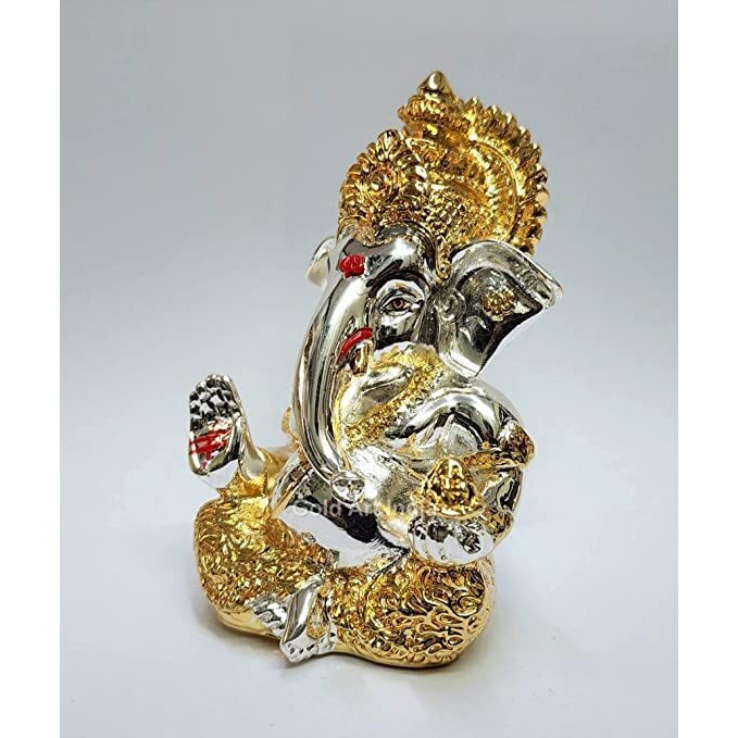 Gold Art India Lord Ganesha for Car Dashboard Ganesha Ganpati Idol God of Success and Luck (MUKUTTWOTONE), Synthetic Resin