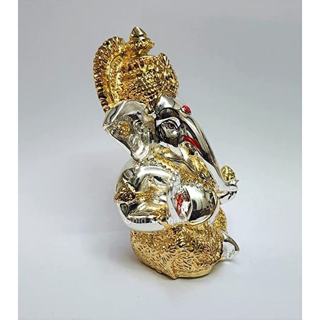 Gold Art India Lord Ganesha for Car Dashboard Ganesha Ganpati Idol God of Success and Luck (MUKUTTWOTONE), Synthetic Resin