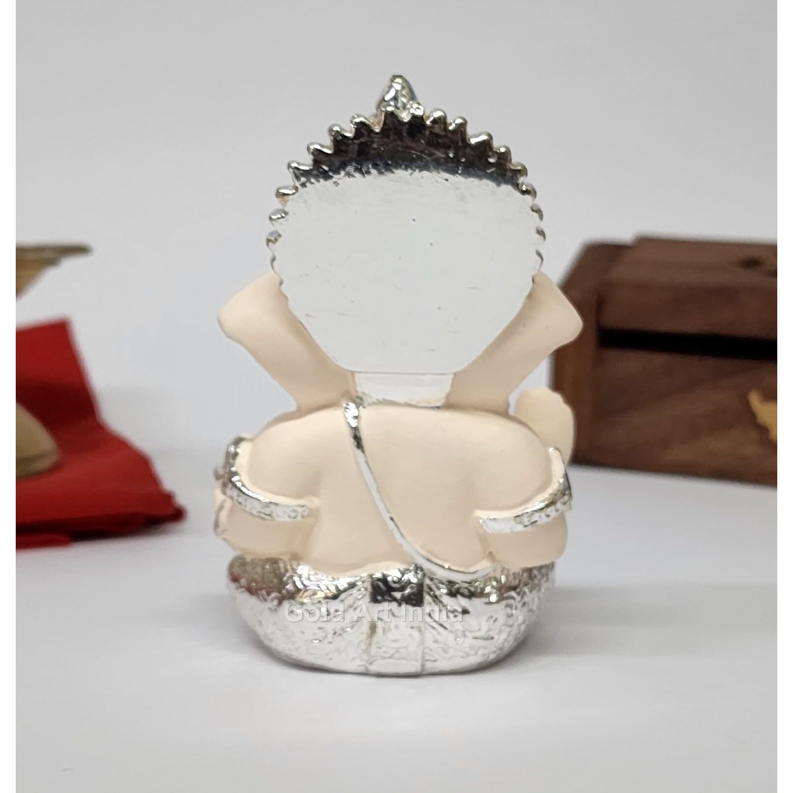 Gold Art India 999 Silver Plated Ganesh Idol for Car Dashboard God Ganesha Idol for Home Decor Ganpati for Gift Home Office Table Shelves Gifting 3.5 inches (Silver) (Silver Cherry Blossom)