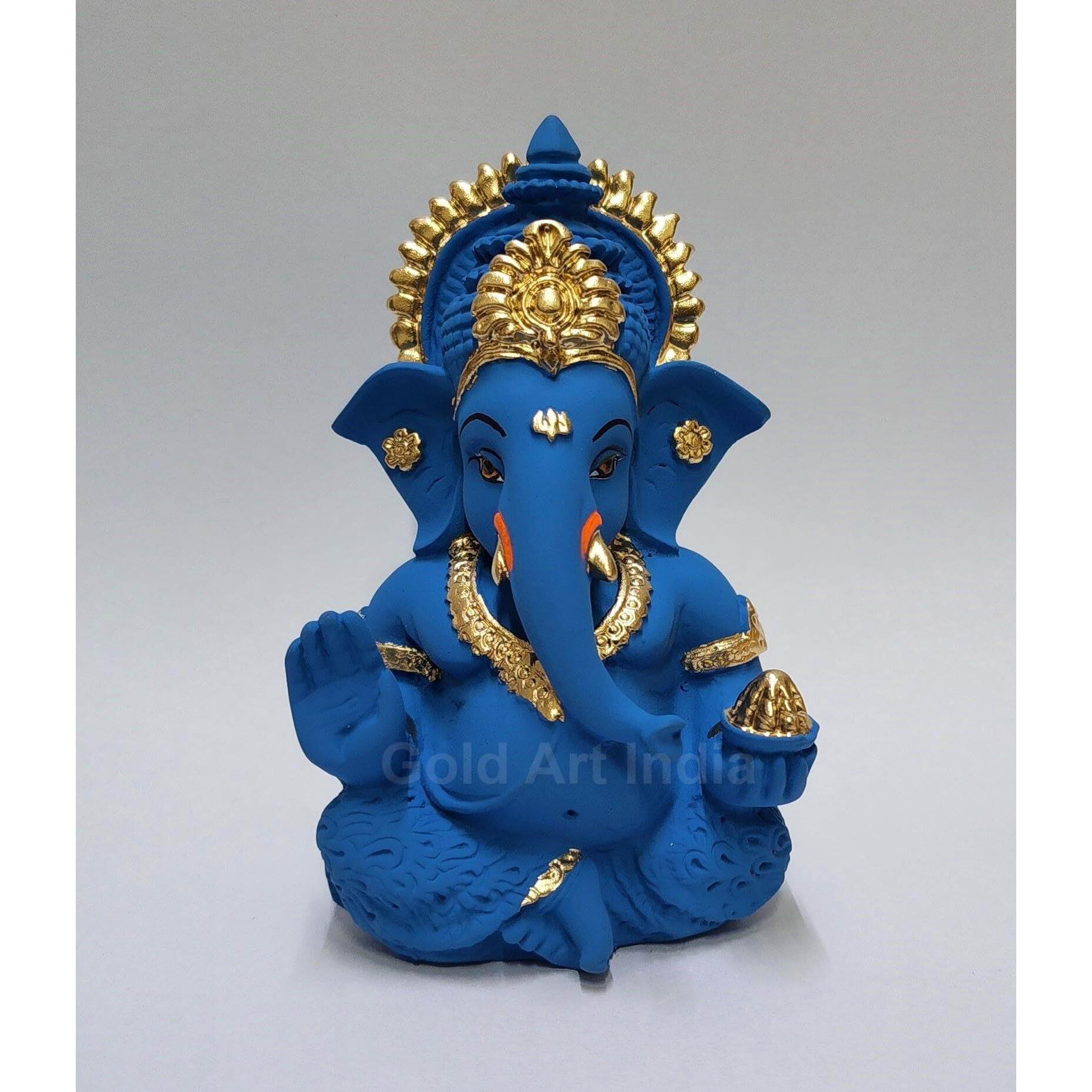 Gold Art India Blue Terracotta Ganesh Idol for Car Dashboard Small Ganesha Murti Ganpati Idol for Home Decor Puja Lord Ganesh Statue Gift for Office Desk Puja Room Figurine (3.5 Inches)