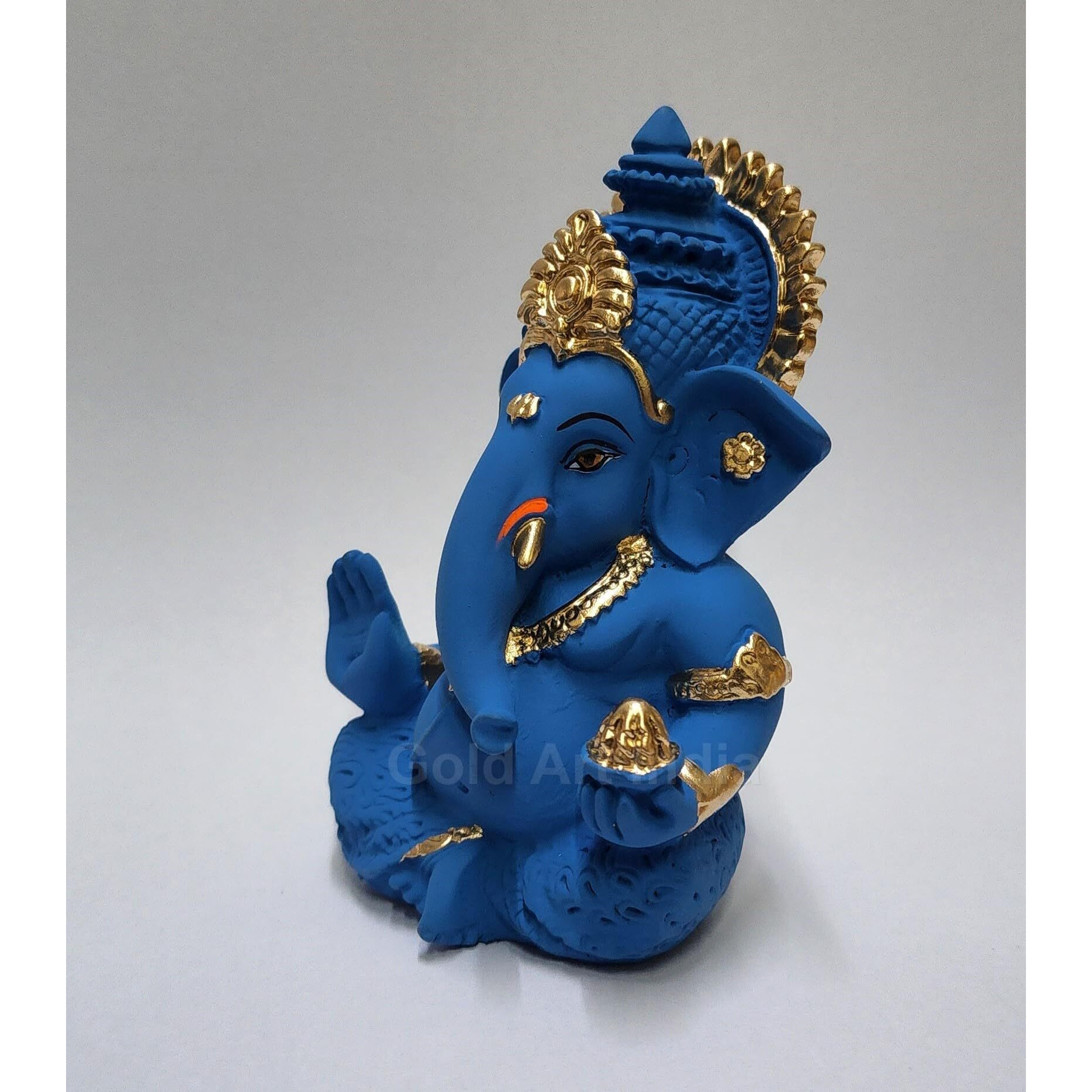 Gold Art India Blue Terracotta Ganesh Idol for Car Dashboard Small Ganesha Murti Ganpati Idol for Home Decor Puja Lord Ganesh Statue Gift for Office Desk Puja Room Figurine (3.5 Inches)