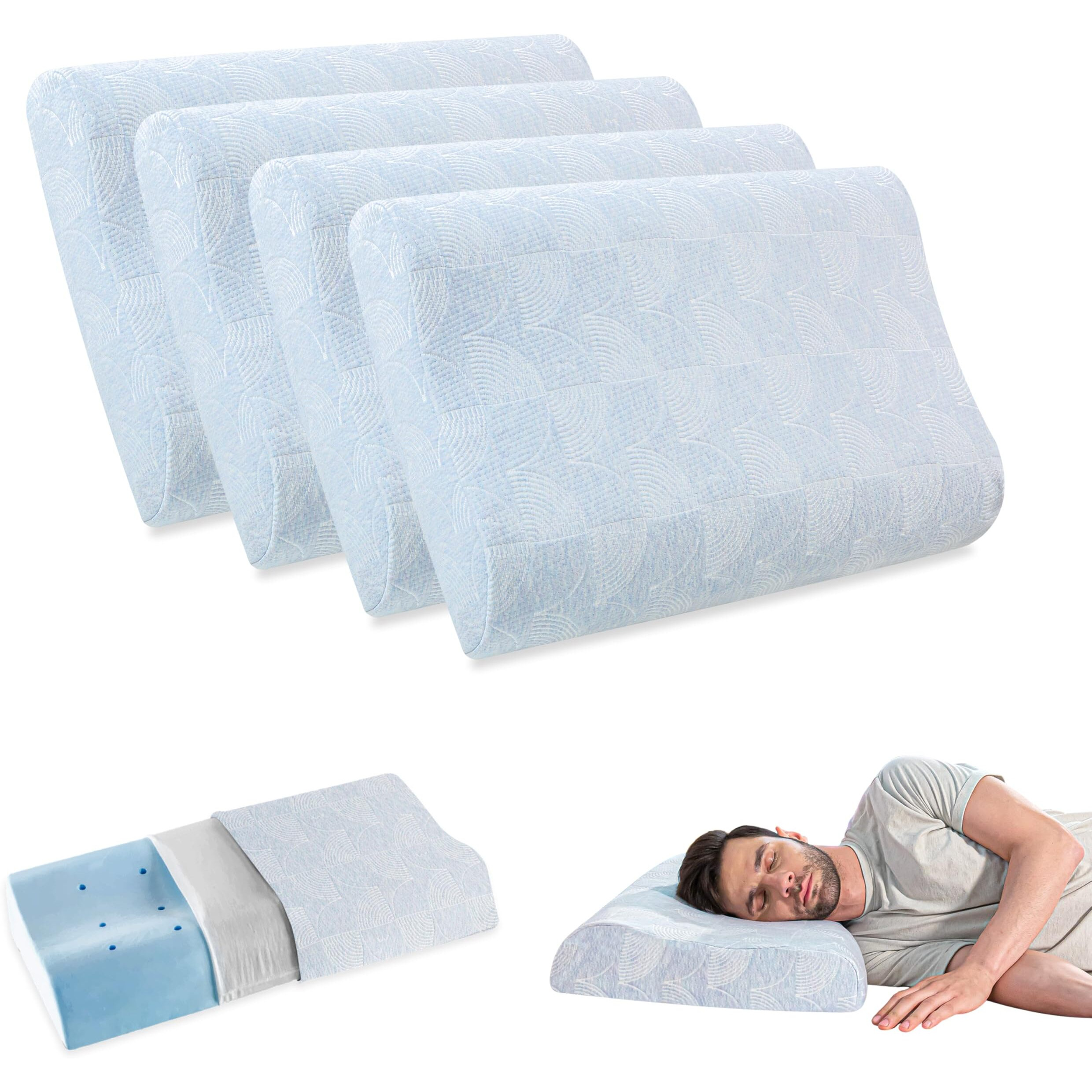 The White Willow Set of 4 Cervical Orthopedic Memory Foam Cooling Gel Extra Small Size Contour Neck Support Sleeping Bed Pillow with Removable Zip Cover (23 L x 12 W x 4 H) -White