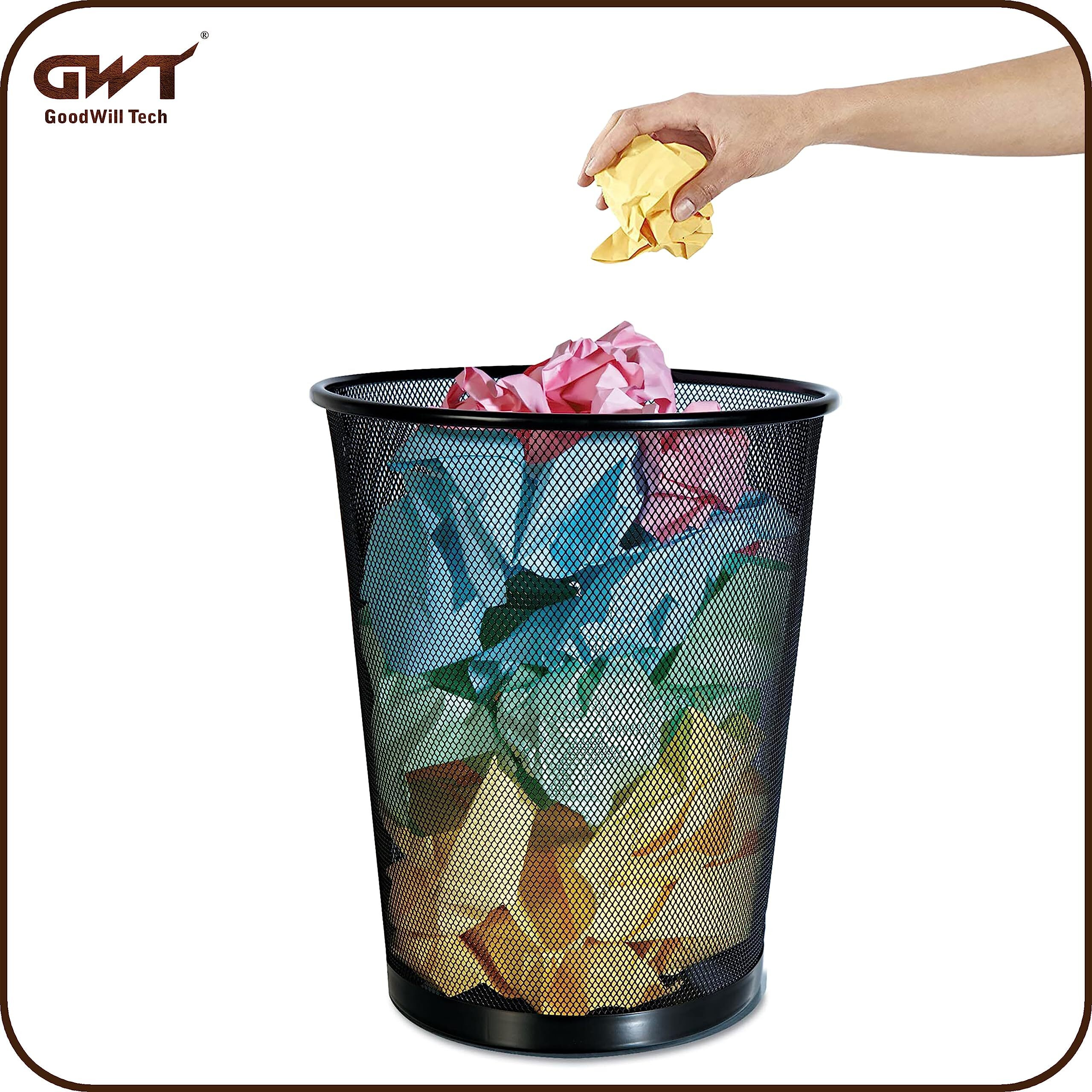 GoodWill Tech Recycling Dustbins - Pack Of 5 Metal Mesh Dustbins Waster Basket For Home/Office/Coffee Shop/Hotel/Bathroom Non-Toxic Open Waste-Bin/Trashcan - (Black, Small)