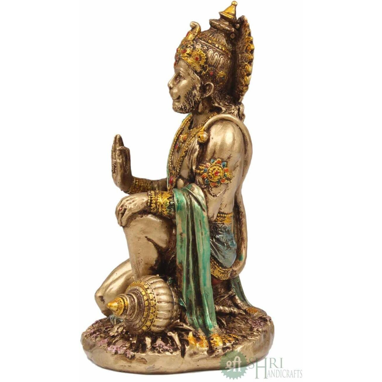 INDICAST 7 Hanuman Statue Sitting Metal Finish Idol Decorative Showpiece Handcrafted Hanuman Ji Murti For Home Office And Gifting Purpose Sculpture, Golden, Pack of 1