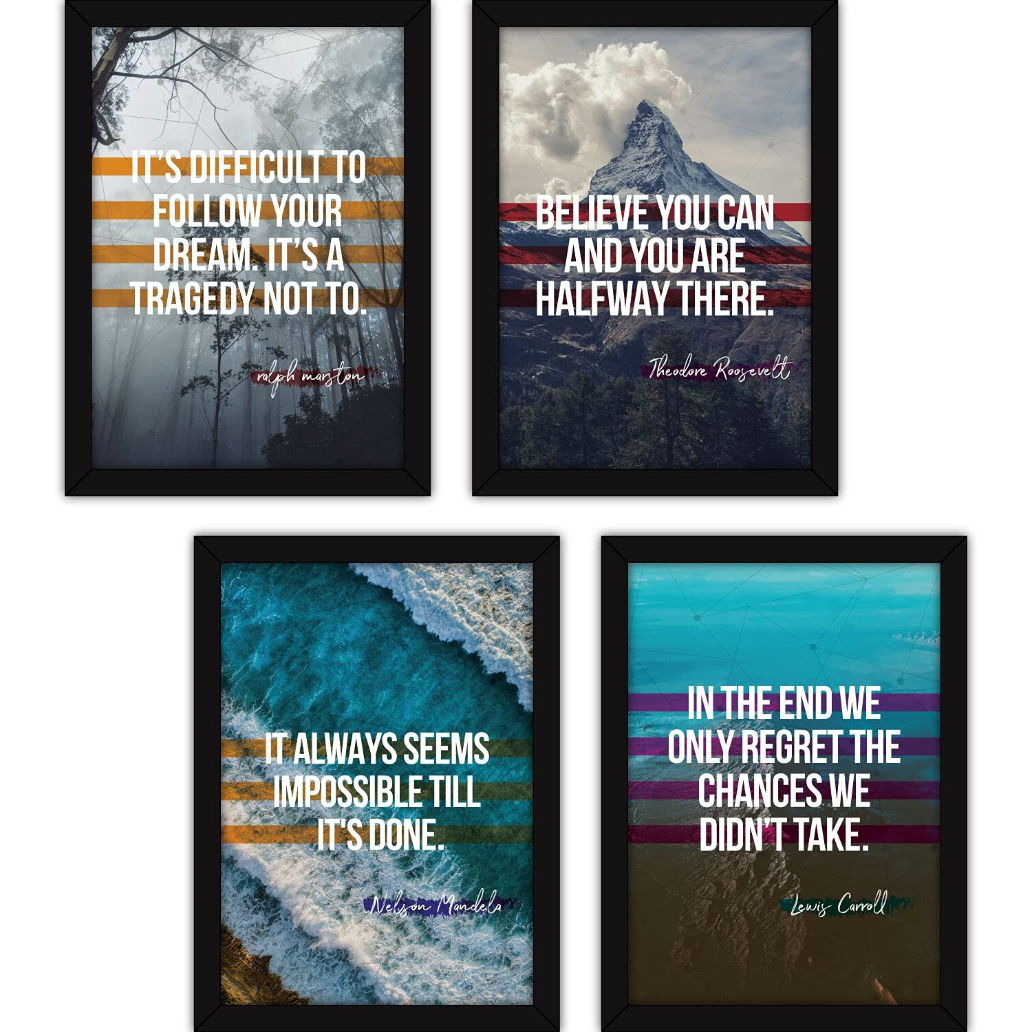 FATMUG Polyresin Quote Painting Frames with Glass (Multicolour, A4)