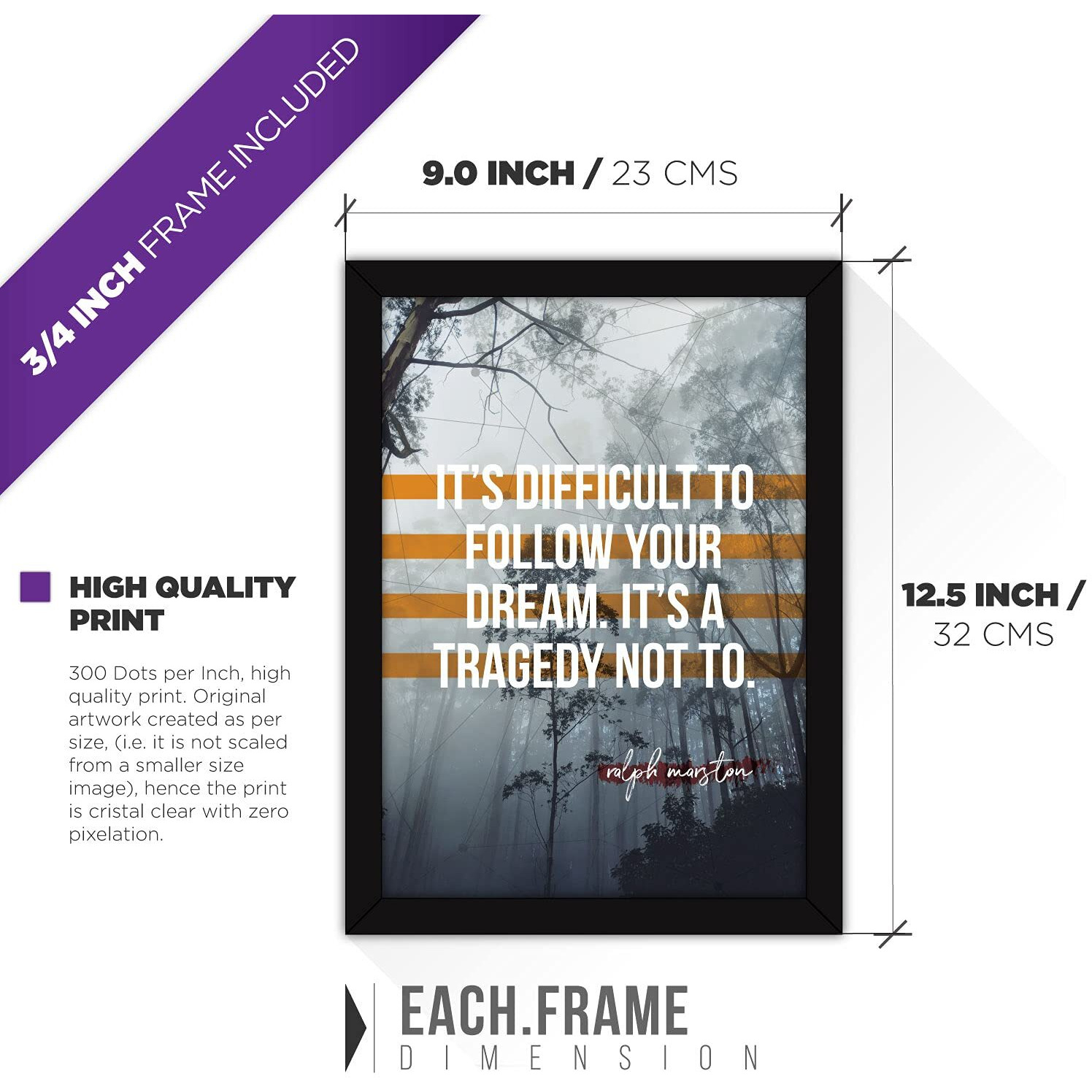 FATMUG Polyresin Quote Painting Frames with Glass (Multicolour, A4)