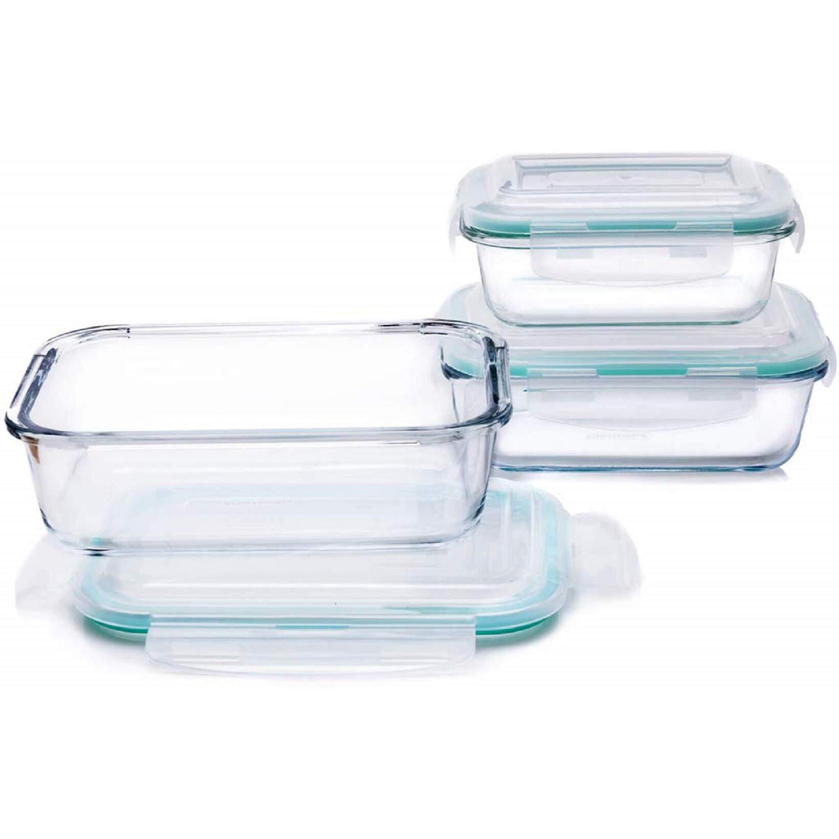 Signoraware Lock N Store High Borosilicate Bakeware Safe Glass Container Rectangular (370ml+640ml+1040ml), Set of 3, Transparent