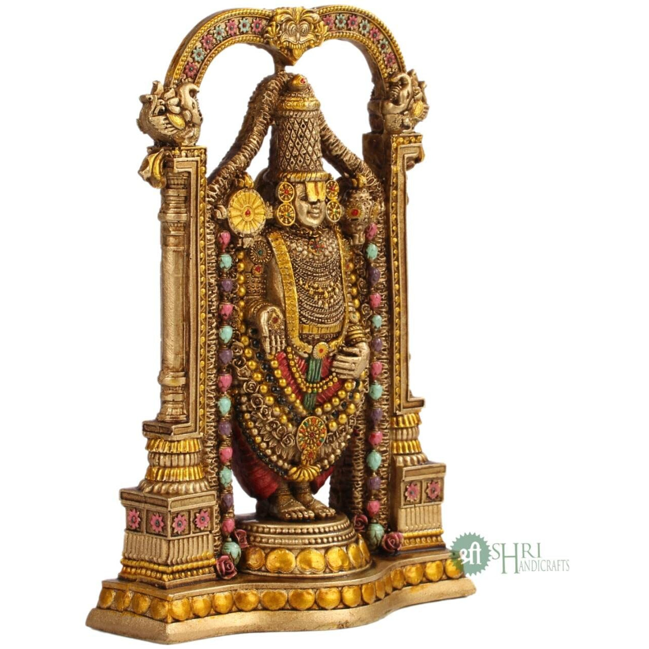 INDICAST 8 Tirupati Balaji Fine Metal Finish Idol Decorative Showpiece Handcrafted Tirupati Balaji Murti For Home Office And Gifting Purpose Sculpture, Golden, Pack of 1