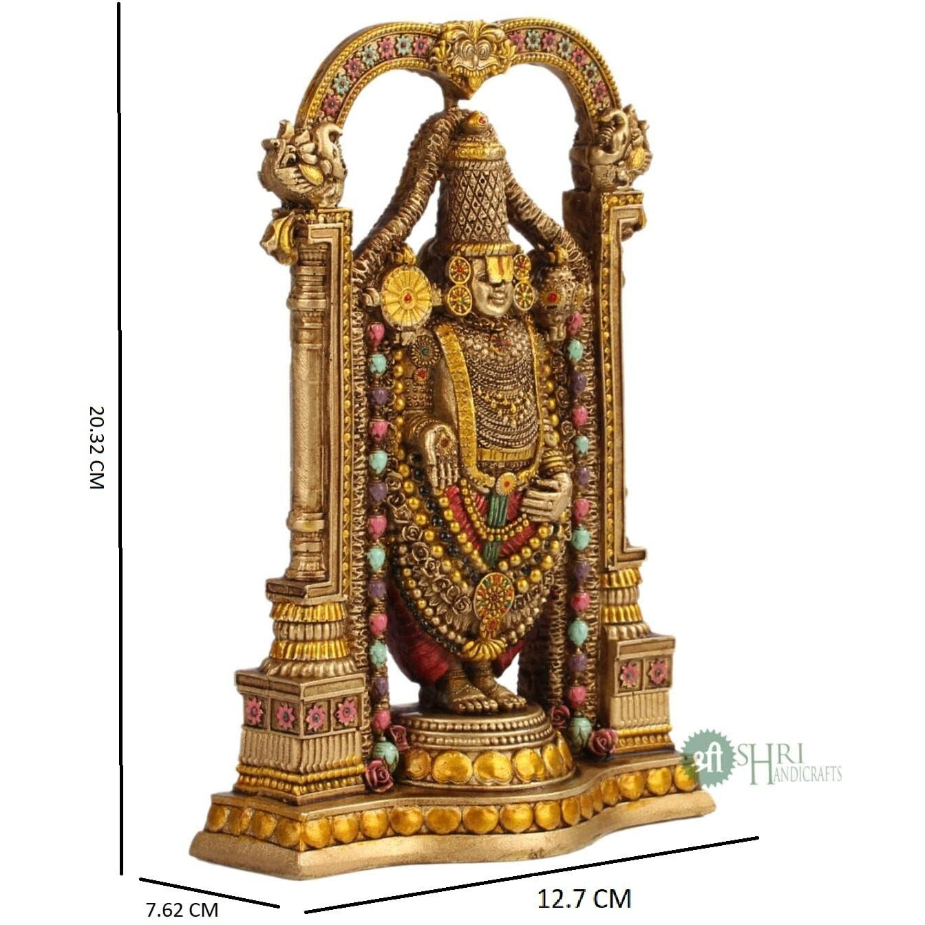INDICAST 8 Tirupati Balaji Fine Metal Finish Idol Decorative Showpiece Handcrafted Tirupati Balaji Murti For Home Office And Gifting Purpose Sculpture, Golden, Pack of 1