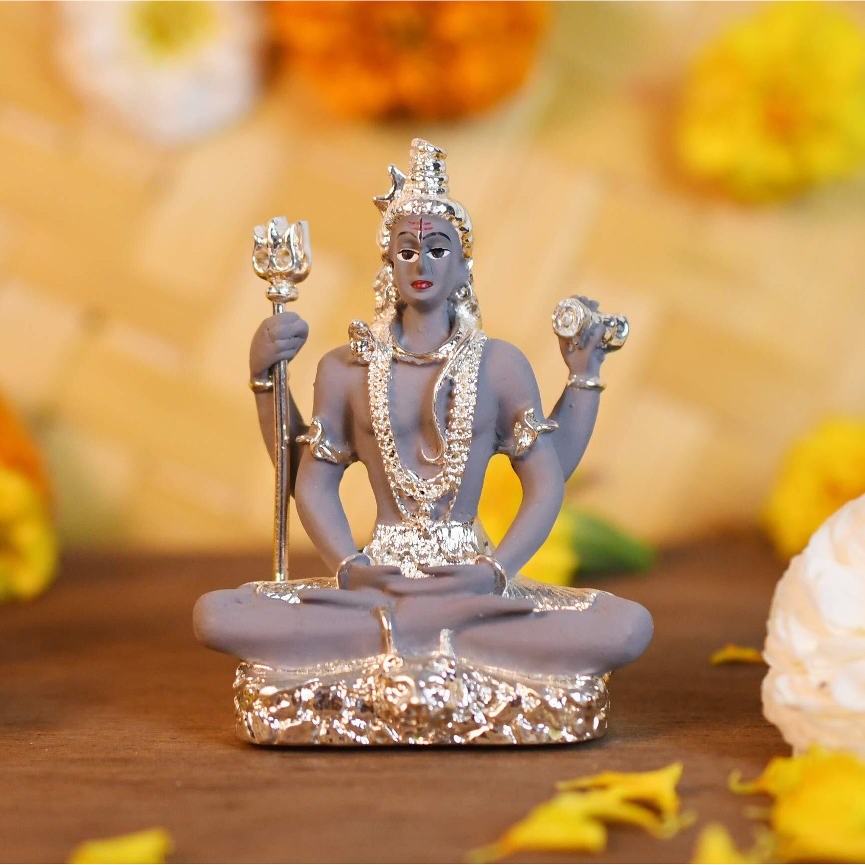 Collectible India Ceramic Electroplating Shiva Idol, 3.4 Inches, Multicolour
