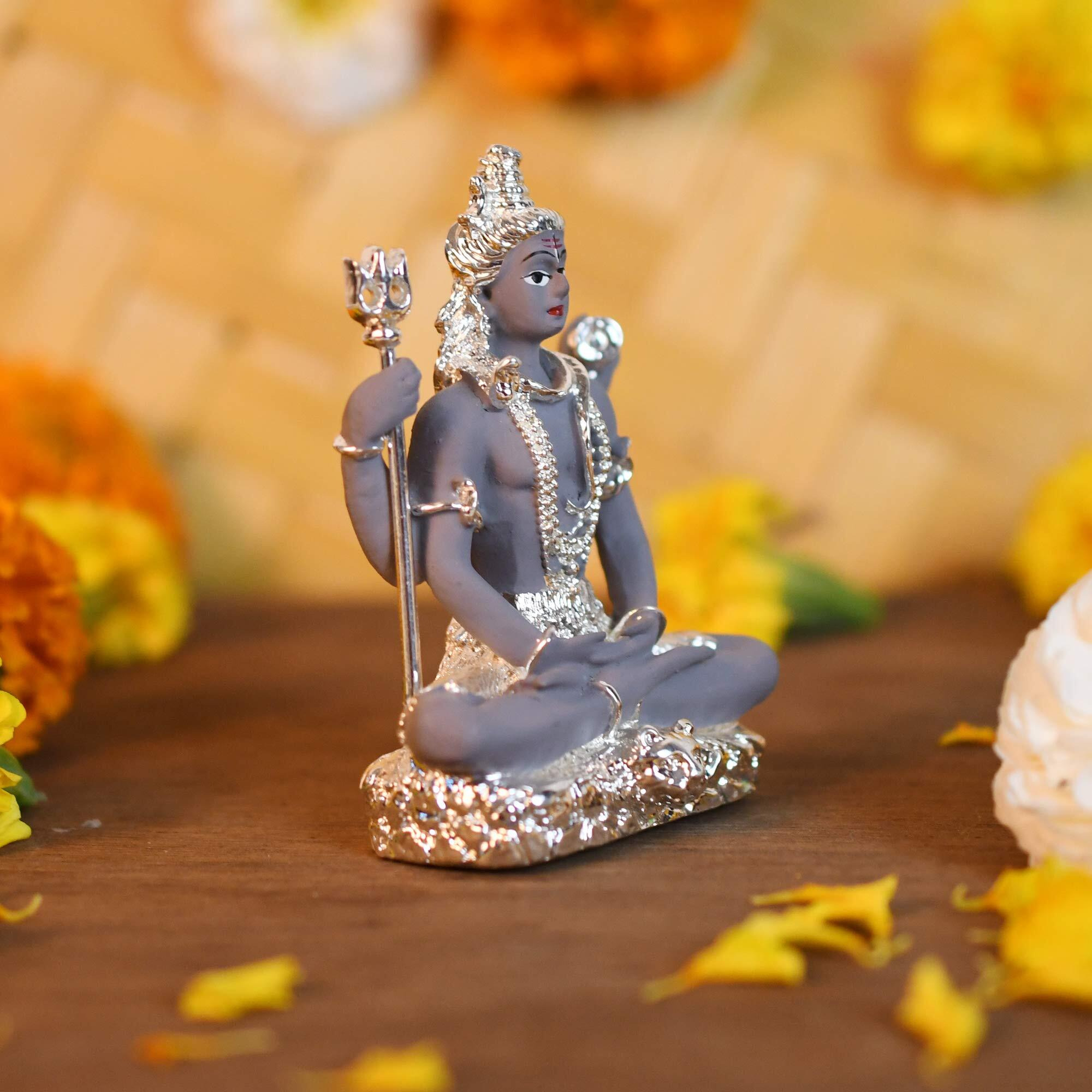 Collectible India Ceramic Electroplating Shiva Idol, 3.4 Inches, Multicolour
