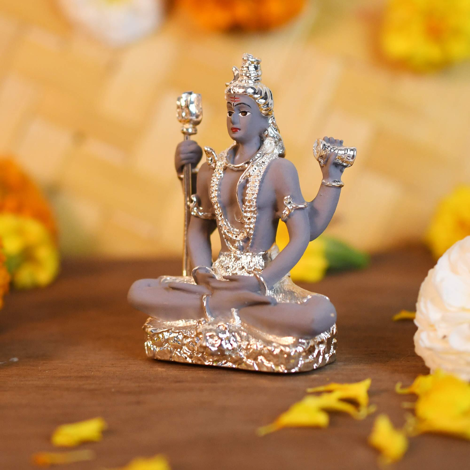 Collectible India Ceramic Electroplating Shiva Idol, 3.4 Inches, Multicolour