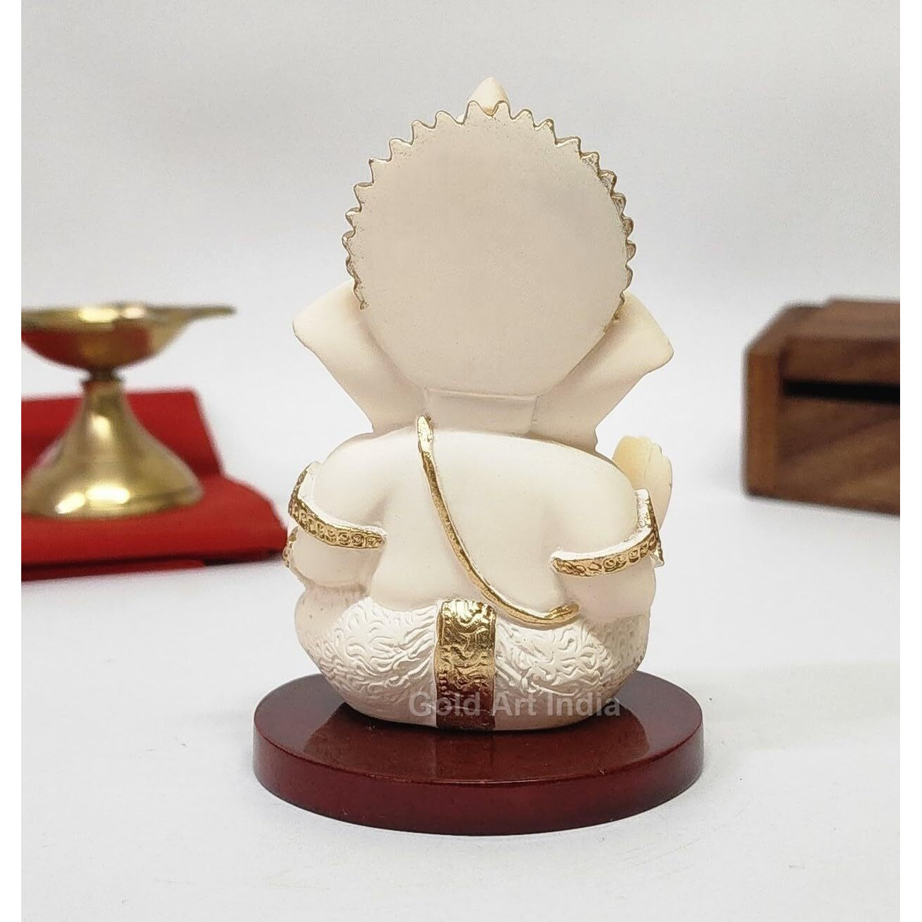Gold Art India Ganesha Idol | Ganesh Statue for Home Decor | Ganesha murti for Office Desk, & Ganpati Idol for Car Dashboard | Unique Wedding & Birthday Gift (PEACHIVORYMDF 3.5)