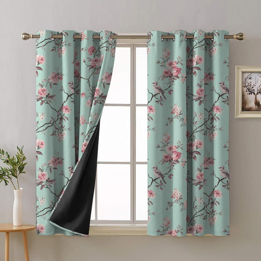 SPACES DRAPE STORY Premium Printed Blackout Curtain with Lining, Set of 2, 5Ft Window Curtains, Sky Blue & Pink