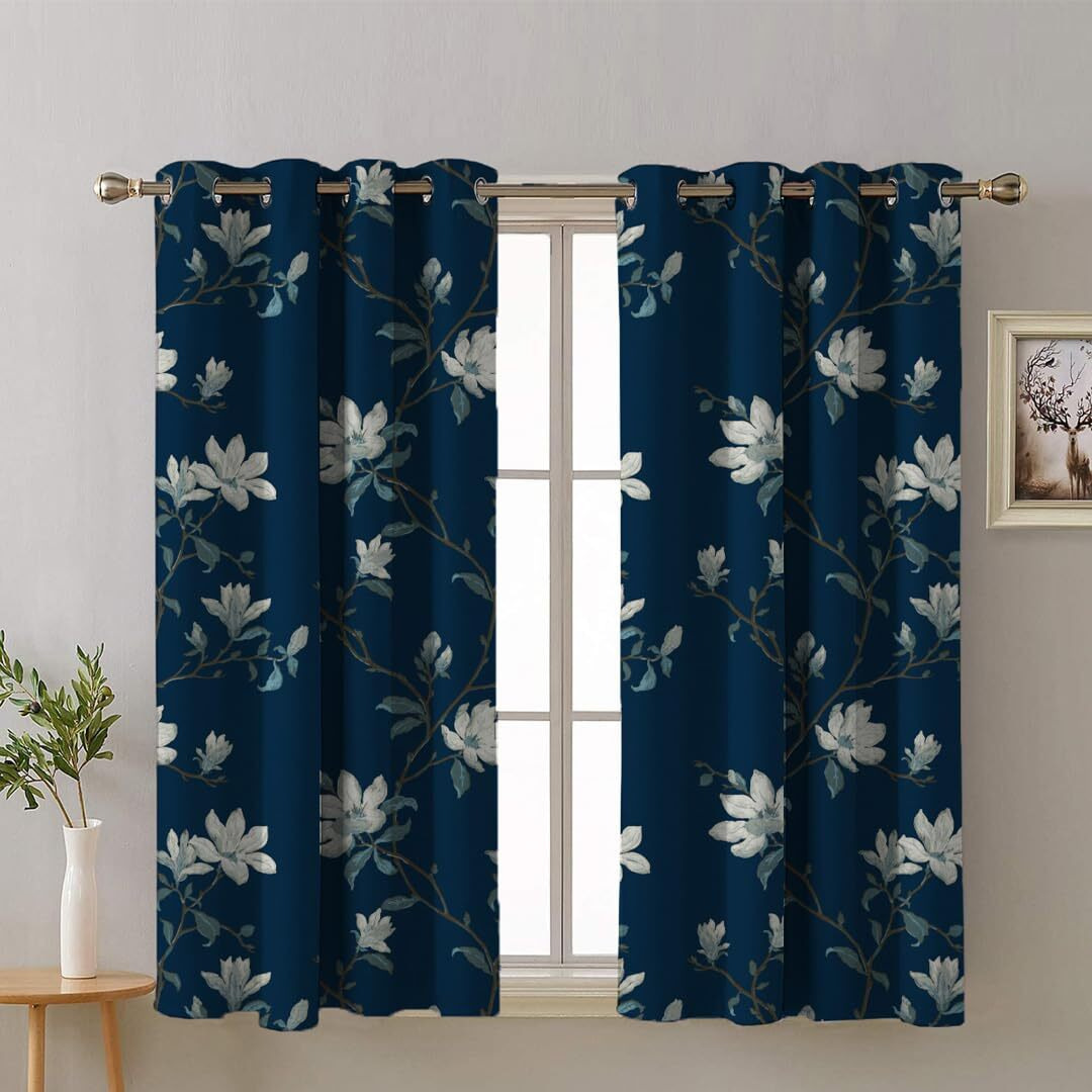 SPACES DRAPE STORY Premium Printed Blackout Curtain with Lining, Set of 2, 5Ft Window Curtains, Blue