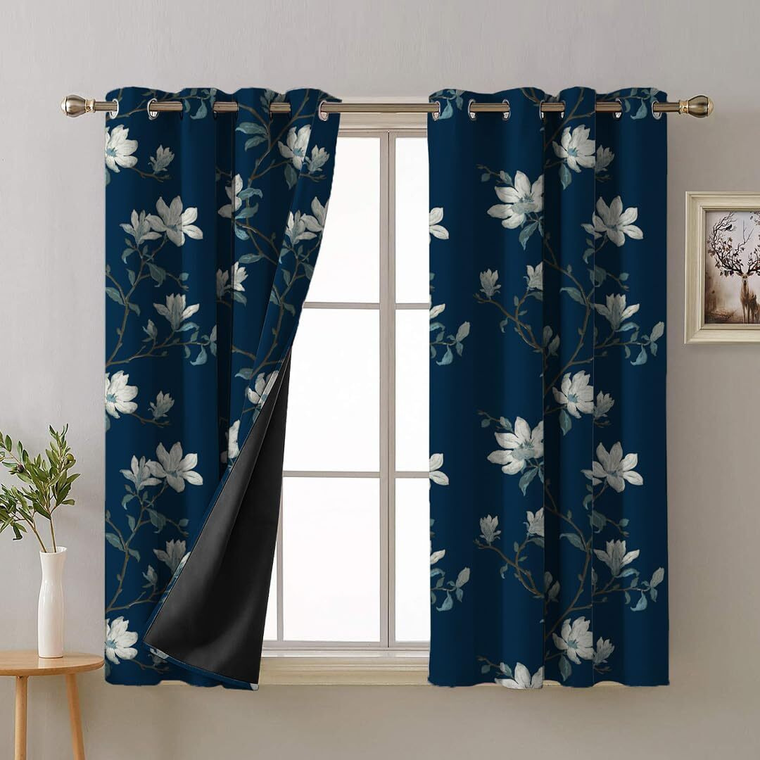 SPACES DRAPE STORY Premium Printed Blackout Curtain with Lining, Set of 2, 5Ft Window Curtains, Blue
