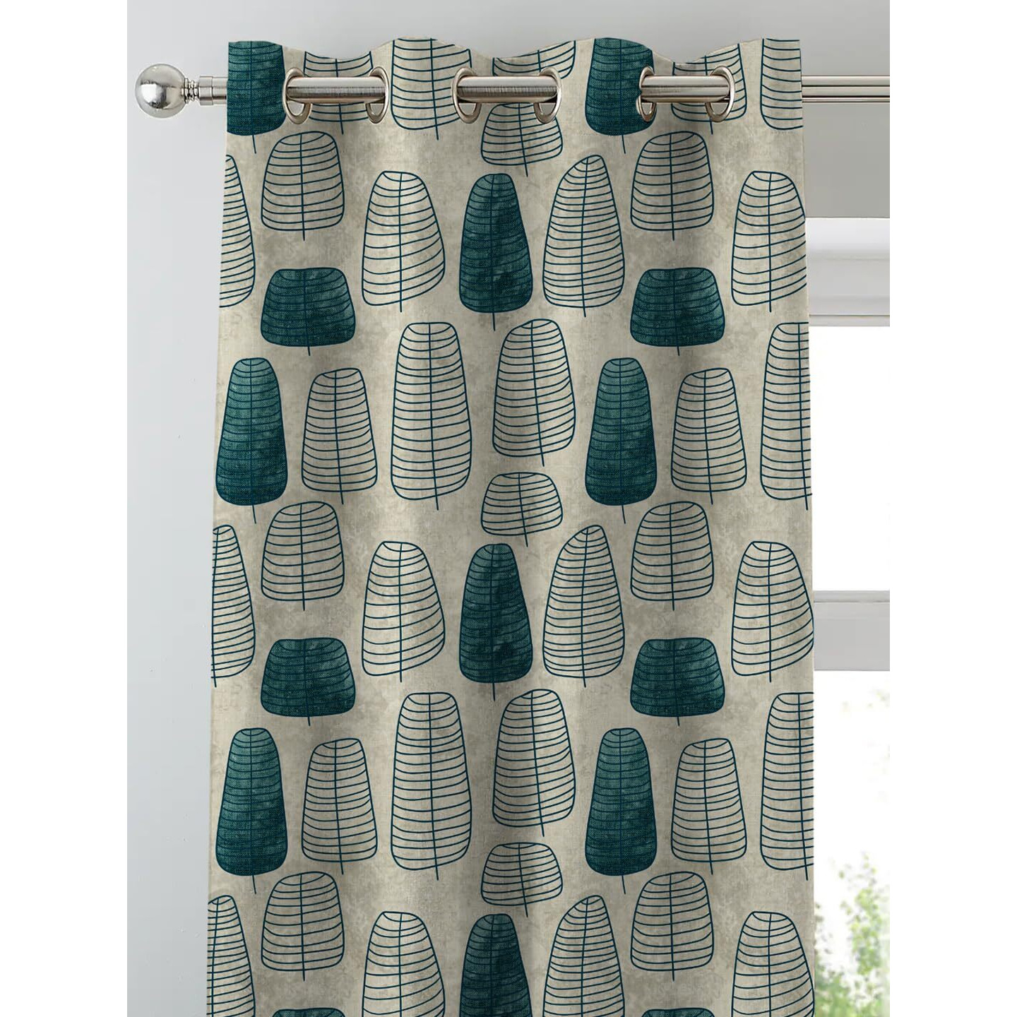 SPACES DRAPE STORY Premium Printed Blackout Curtain with Lining, Set of 2, 5Ft Window Curtains, Teal