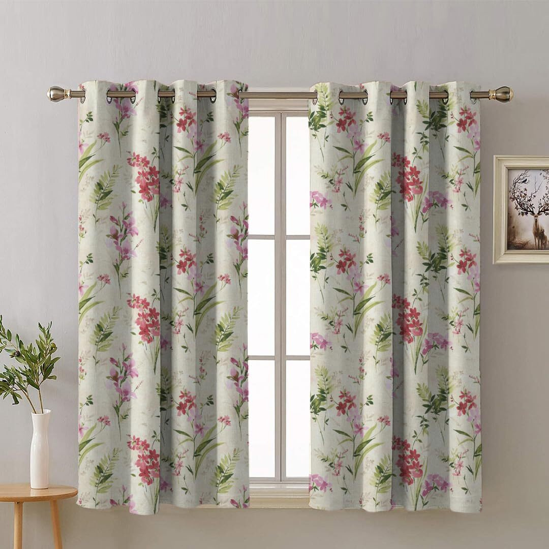SPACES DRAPE STORY Premium Printed Blackout Curtain with Lining, Set of 2, 5Ft Window Curtains, Pink & White