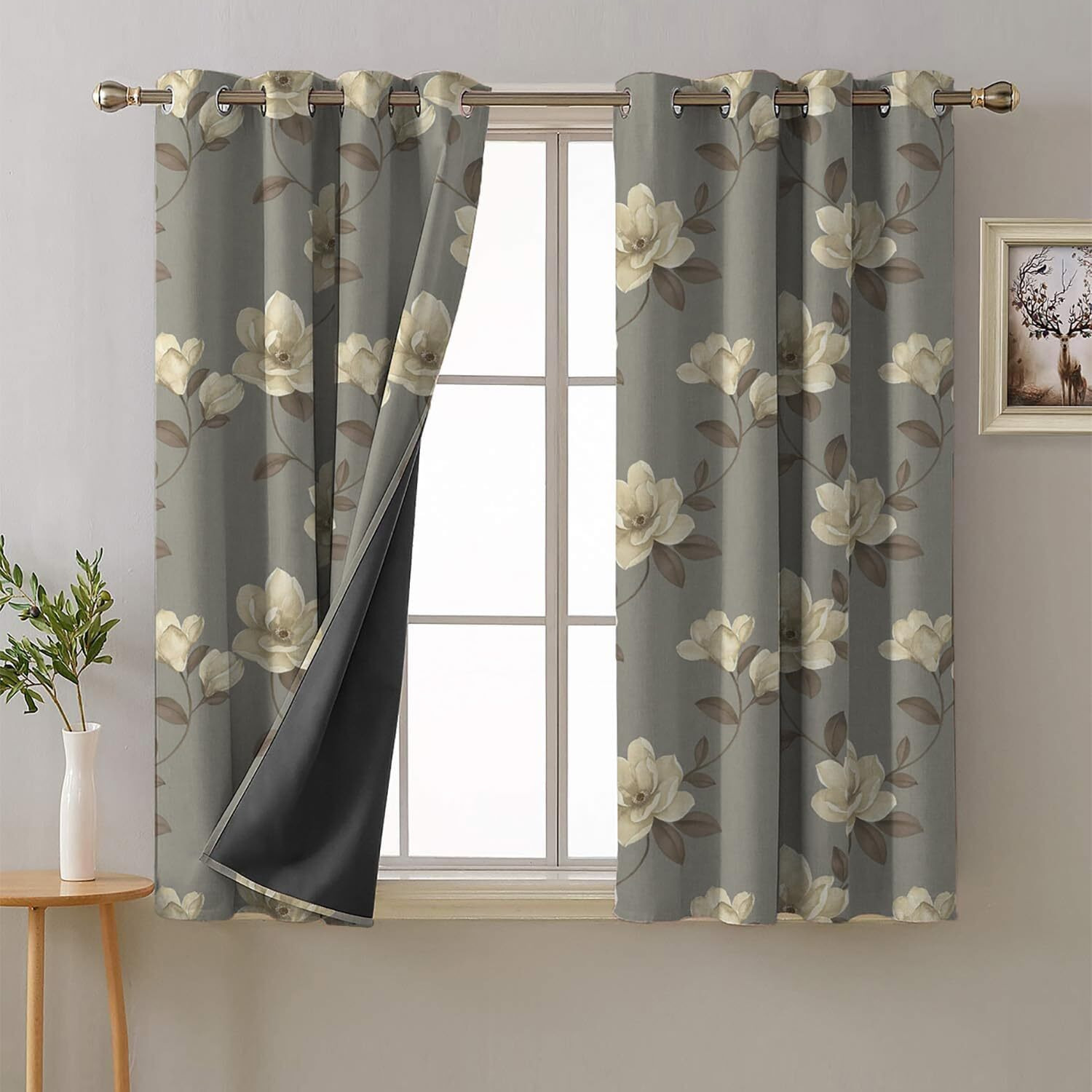 SPACES DRAPE STORY Premium Polyester Blackout Curtains - 95-98% Light Blocking - Digital Printed Floral - Heavy Fabric, Set of 2-5ft Window Curtains, Slate Grey