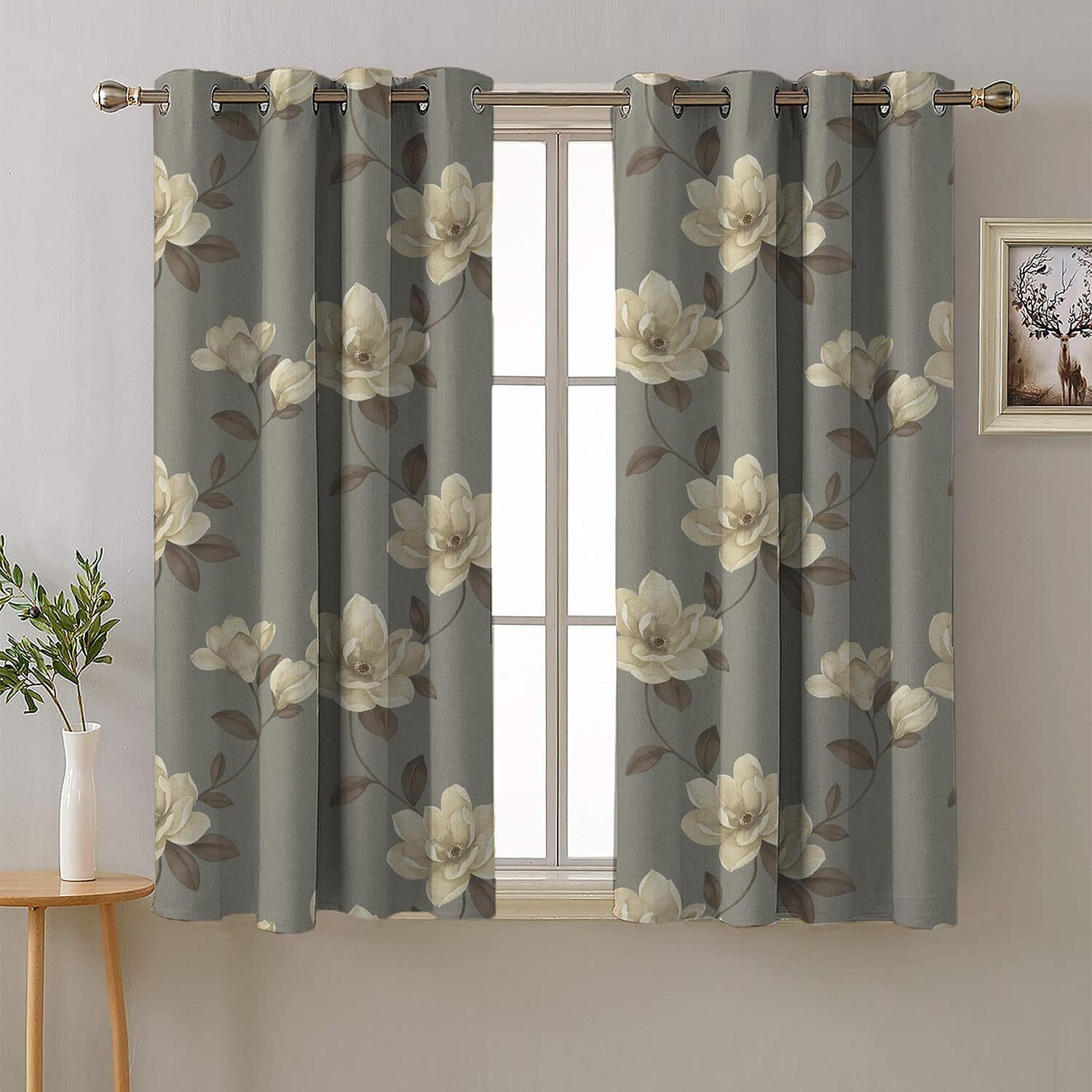 SPACES DRAPE STORY Premium Polyester Blackout Curtains - 95-98% Light Blocking - Digital Printed Floral - Heavy Fabric, Set of 2-5ft Window Curtains, Slate Grey