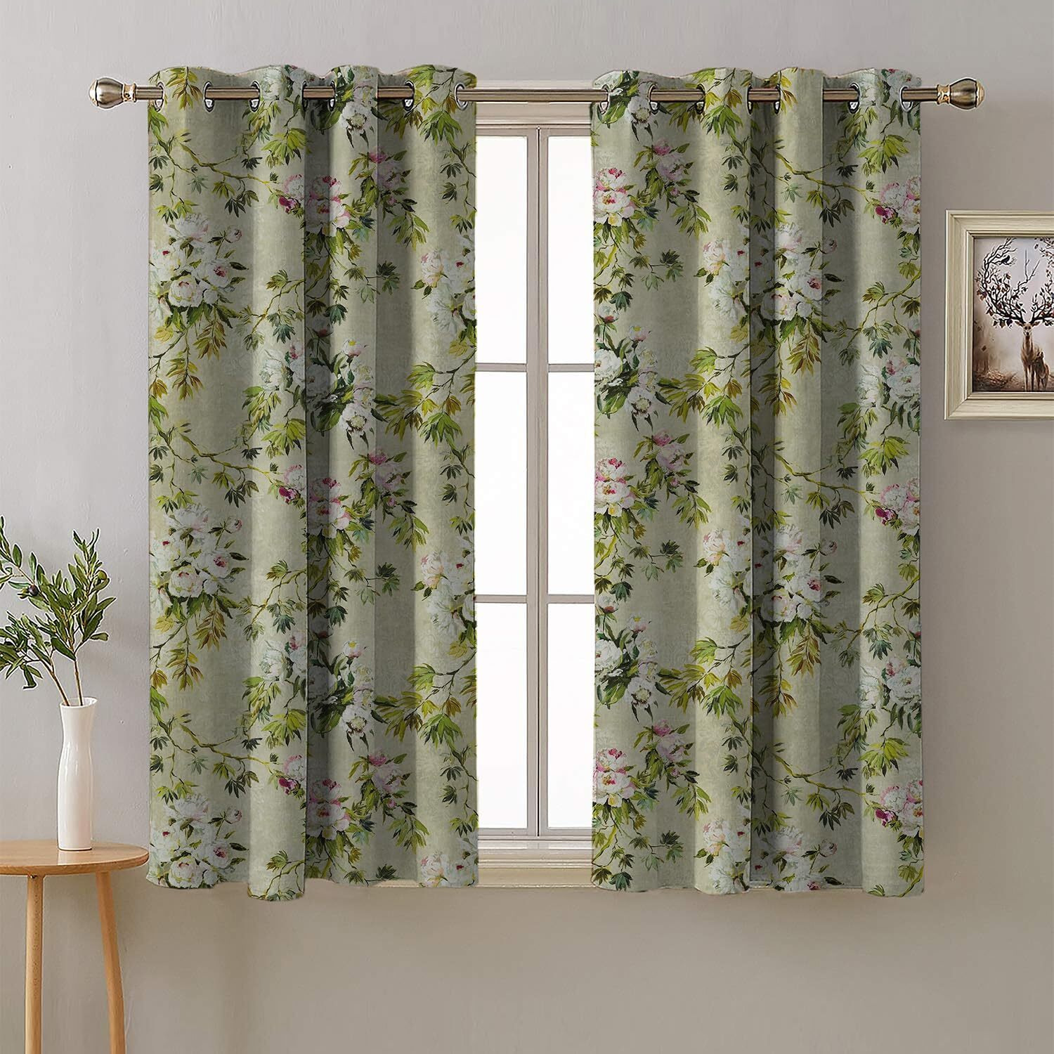 SPACES DRAPE STORY Premium Polyester Blackout Curtains - 95-98% Light Blocking - Digital Printed Floral - Heavy Fabric, Set of 2-5ft Window Curtains, Grass Green