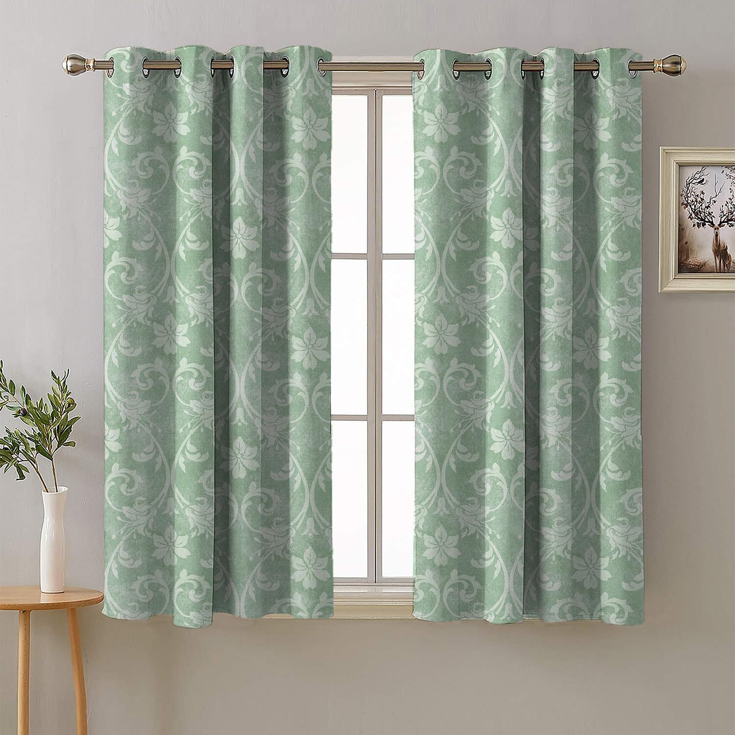 SPACES DRAPE STORY Premium Polyester Blackout Curtains - 95-98% Light Blocking - Digital Printed Indie - Heavy Fabric, Set of 2-5ft Window Curtains, Pistachio Green
