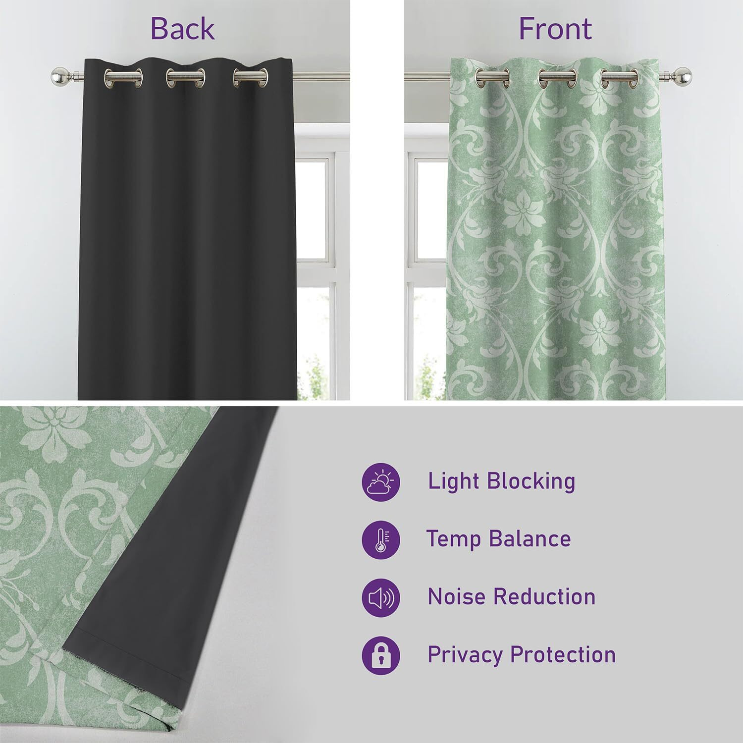 SPACES DRAPE STORY Premium Polyester Blackout Curtains - 95-98% Light Blocking - Digital Printed Indie - Heavy Fabric, Set of 2-5ft Window Curtains, Pistachio Green