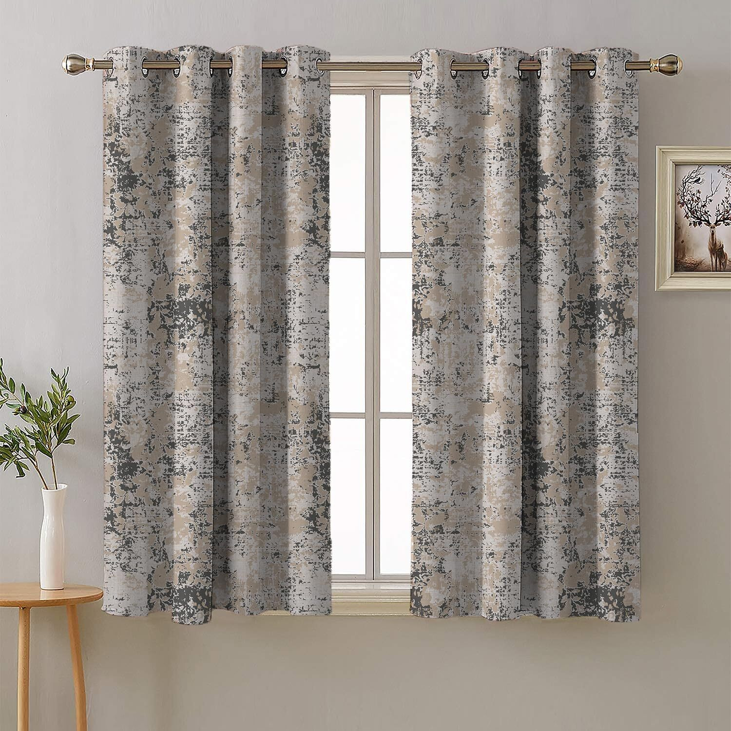 SPACES DRAPE STORY Premium Polyester Blackout Curtains - 95-98% Light Blocking - Digital Printed Geometric - Heavy Fabric, Set of 2-5ft Window Curtains, Slate Grey