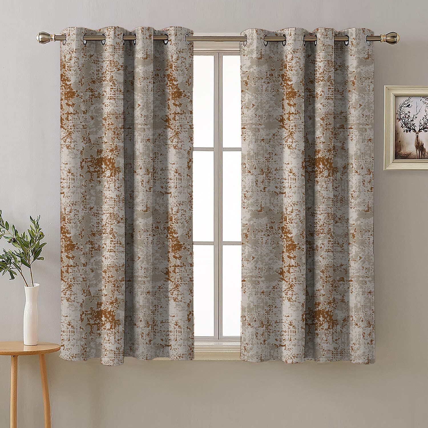 SPACES DRAPE STORY Premium Polyester Blackout Curtains - 95-98% Light Blocking - Digital Printed Geometric - Heavy Fabric, Set of 2-5ft Window Curtains, Mocha Brown
